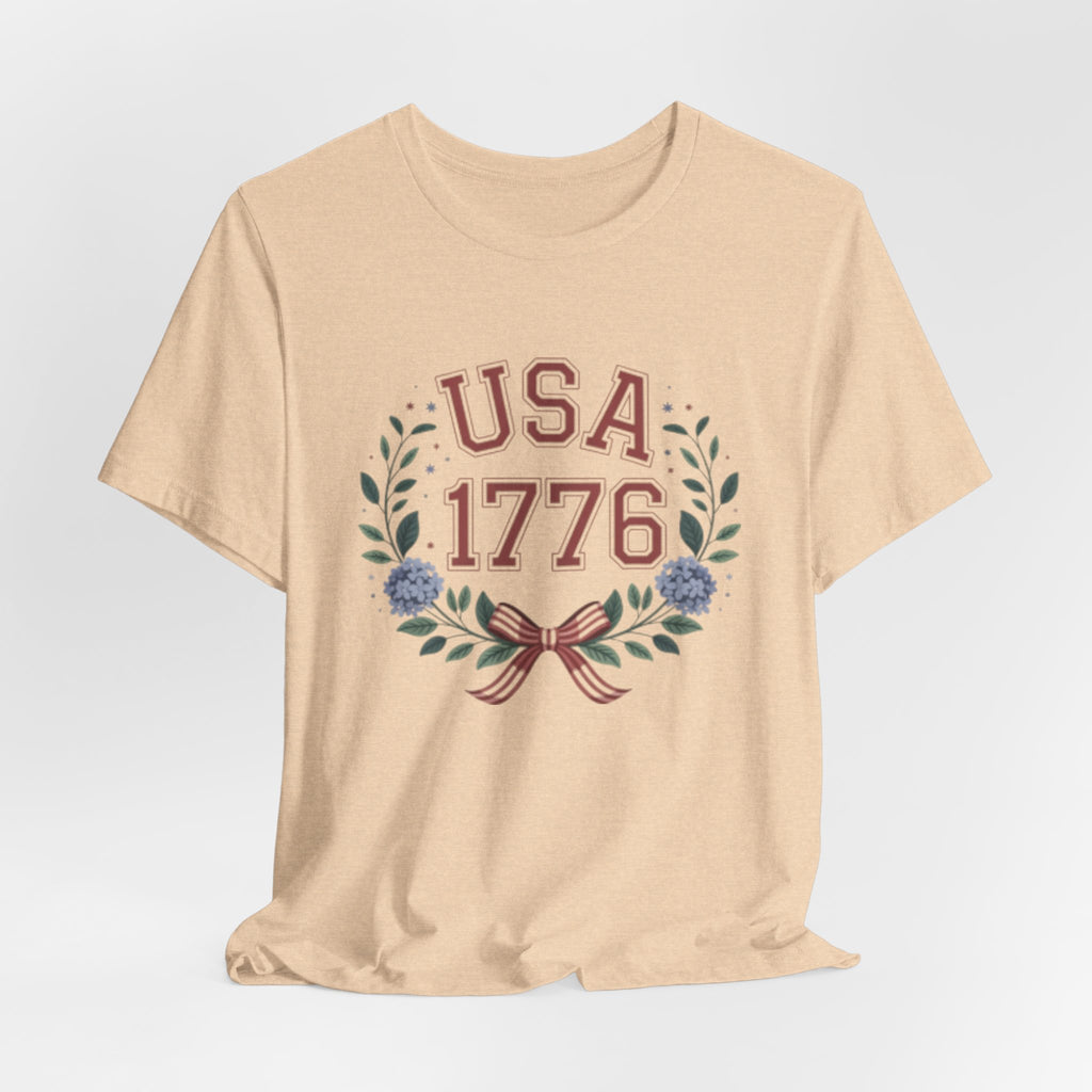USA 1776 Laurel Wreath Fourth of July Tee | Patriotic Independence Day Shirt