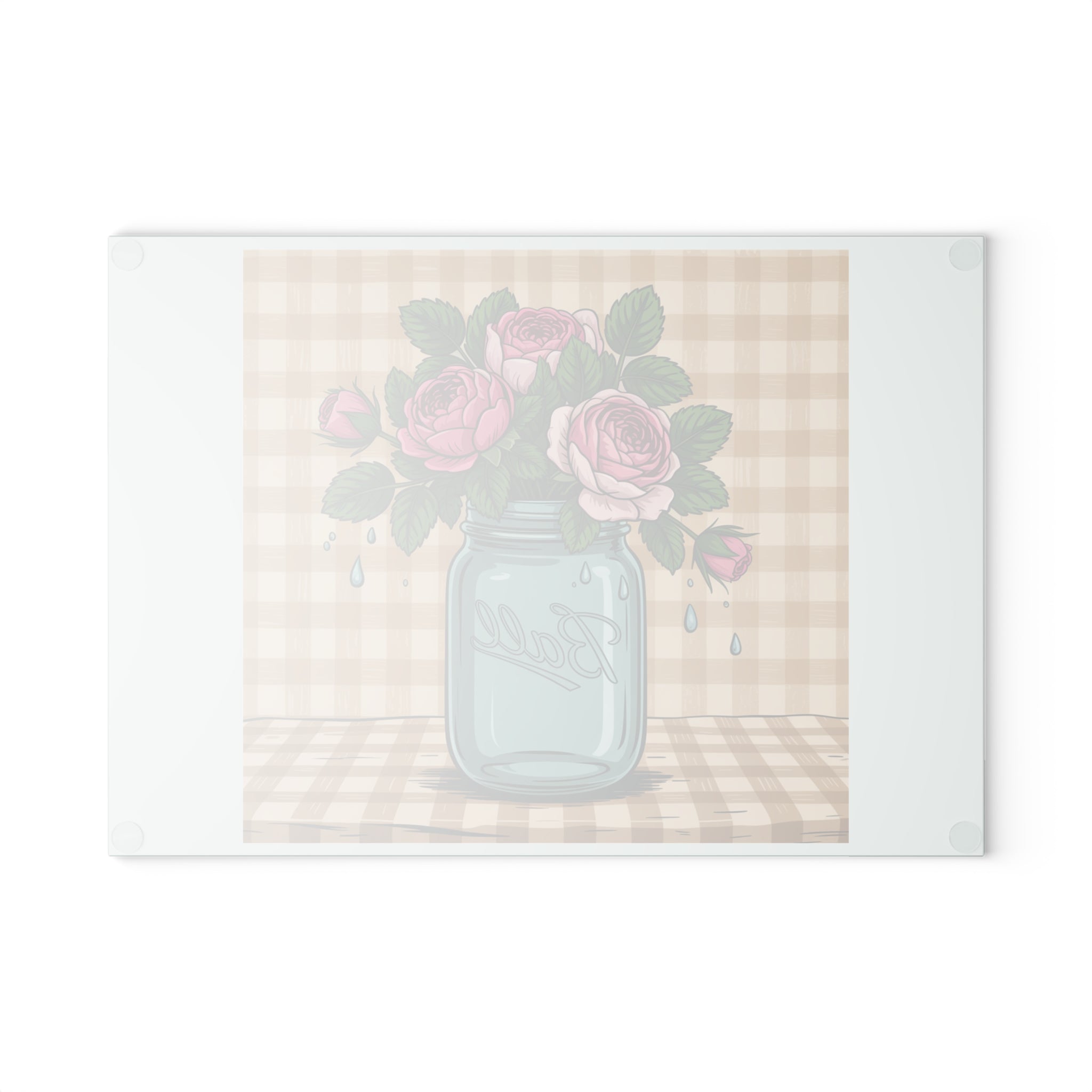 Mason Jar Roses Glass Cutting Board | Floral Kitchen Decor