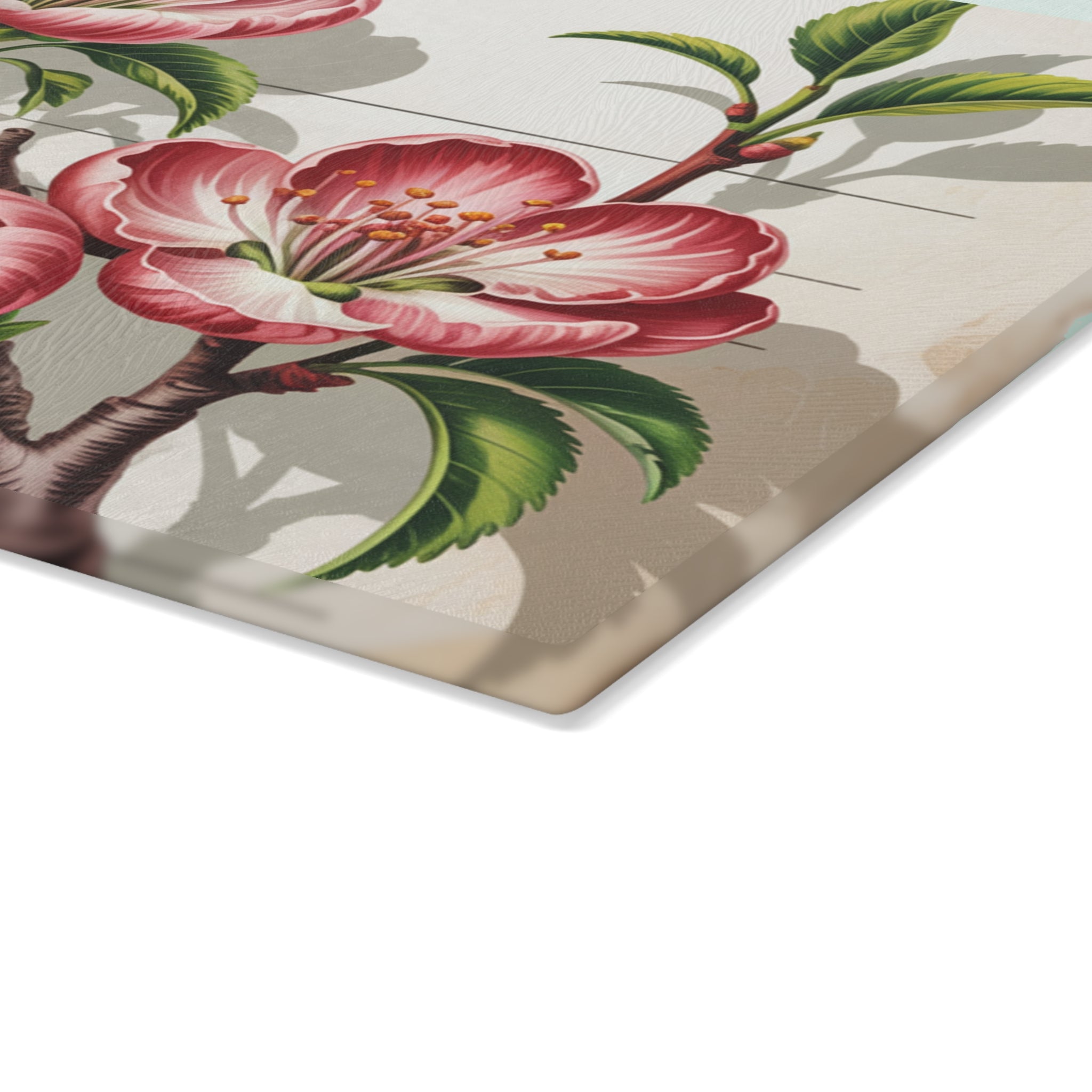 Vintage Pink Blossom Glass Cutting Board | Floral Kitchen Decor