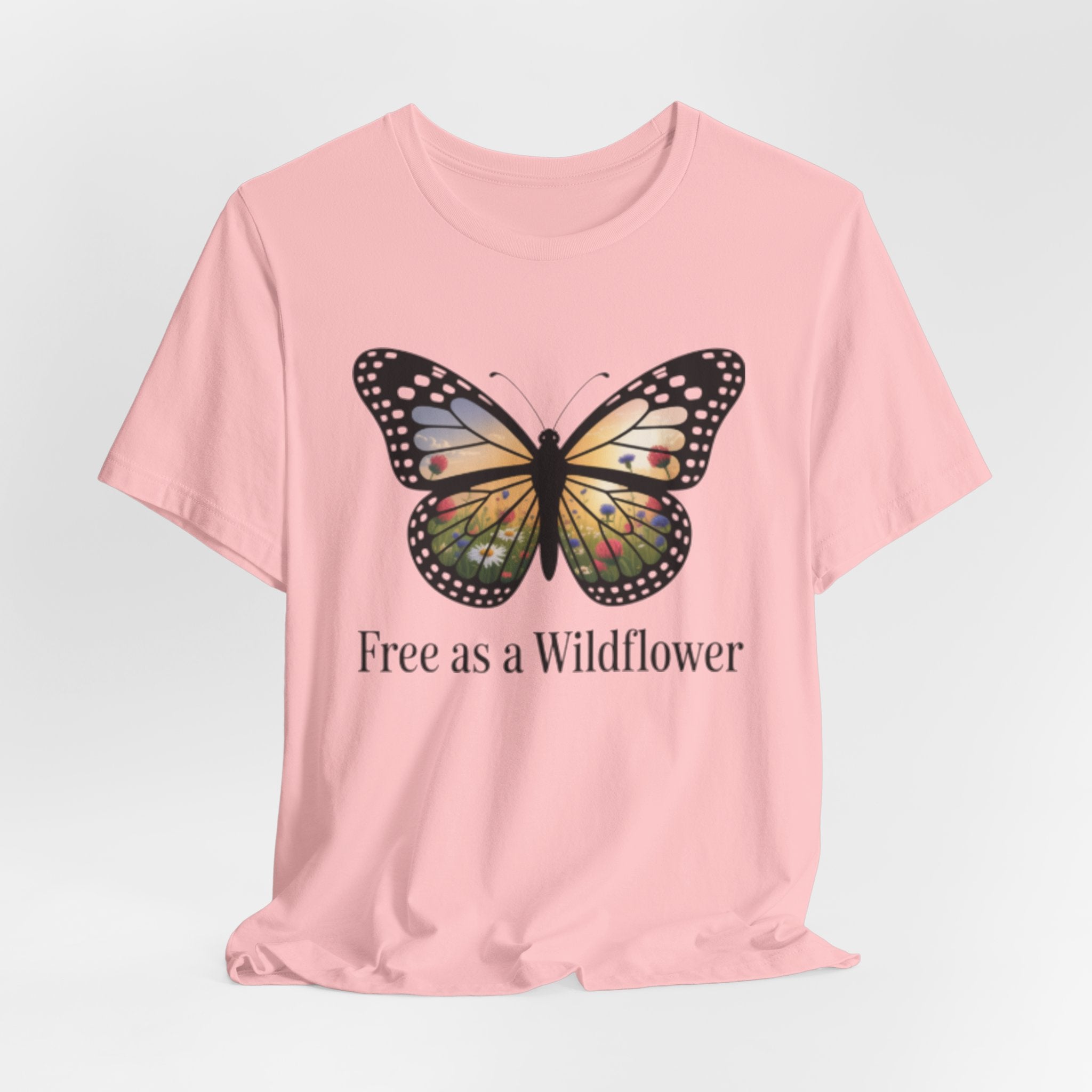Butterfly “Free as a Wildflower” Tee — Floral Nature Graphic T-Shirt