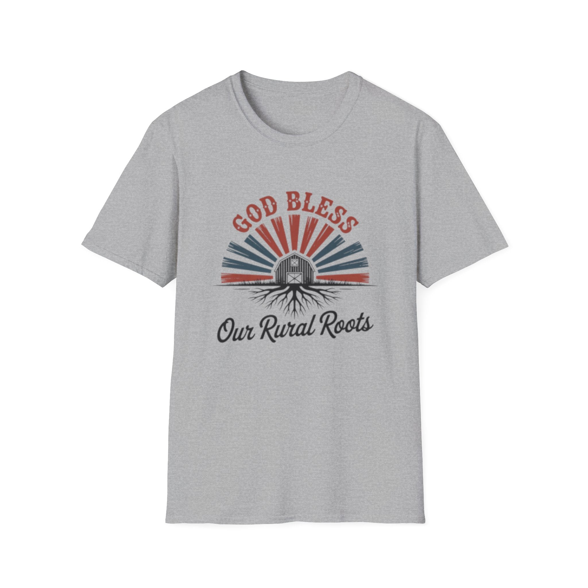 God Bless Our Rural Roots T-Shirt | Farm Barn Sunrise Tee
