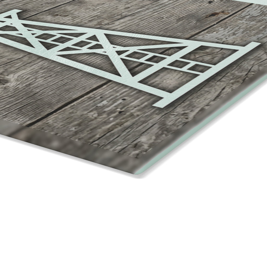 Windmill Rustic Farm Barn Wood Glass Cutting Board | Floral Kitchen Decor