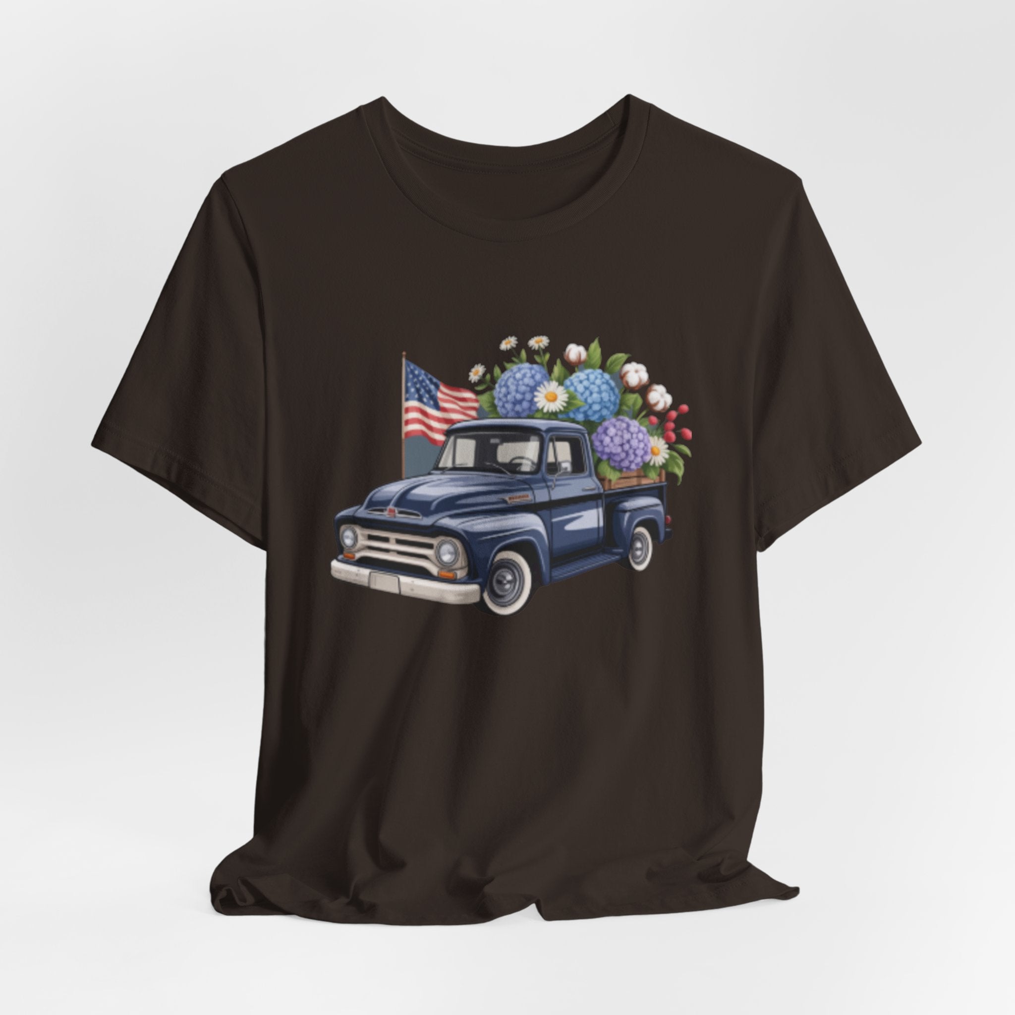 Vintage Truck American Flag & Floral Bouquet Tee