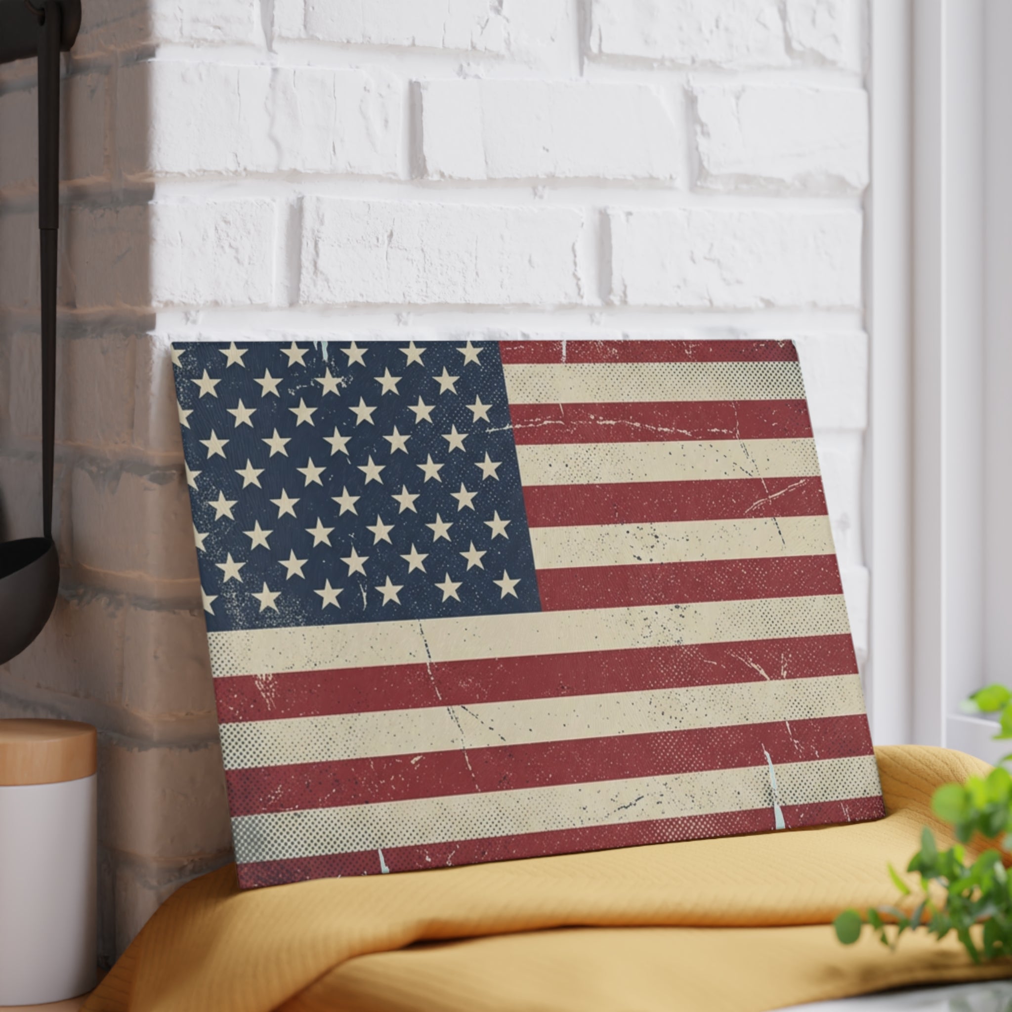 Distressed American Flag Americana Glass Cutting Board | Patriotic Kitchen Decor
