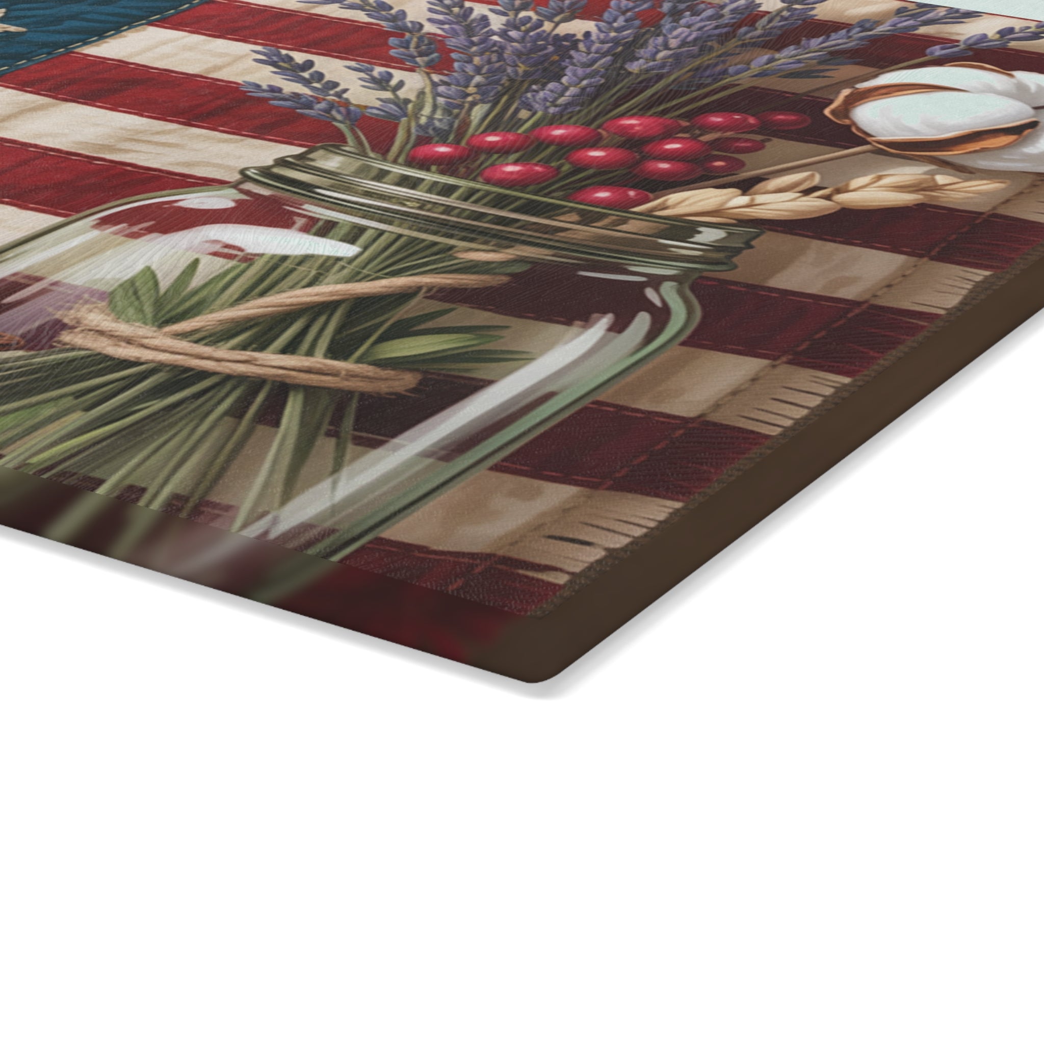 Rustic American Flag Mason Jar Glass Cutting Board | Farmhouse Decor