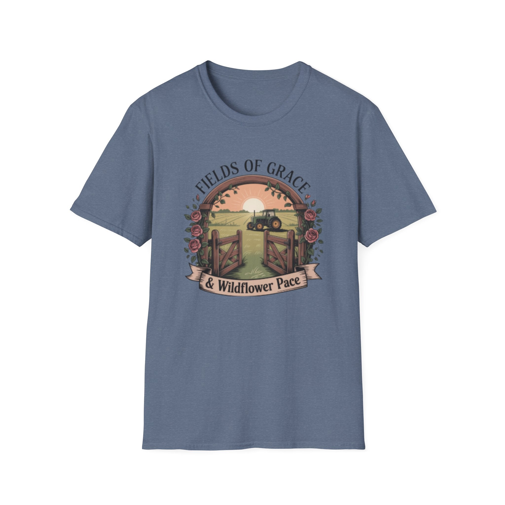 Fields of Grace tractor sunset T-Shirt | farmhouse country floral