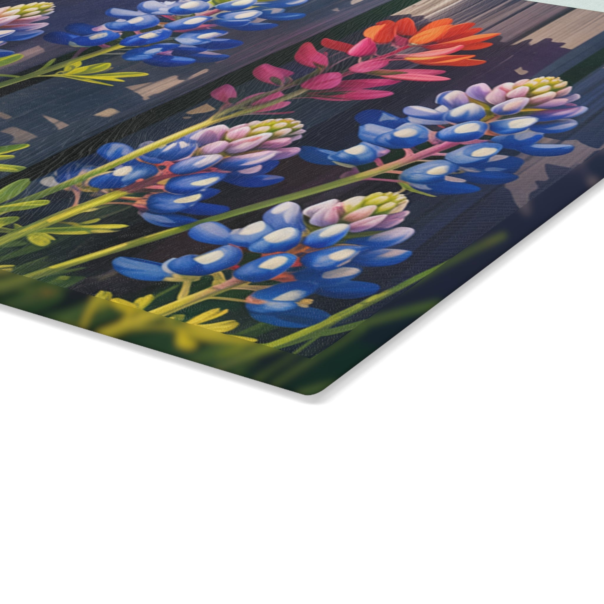 Bluebonnet and Indian Paintbrush Glass Cutting Board | Floral Kitchen Decor