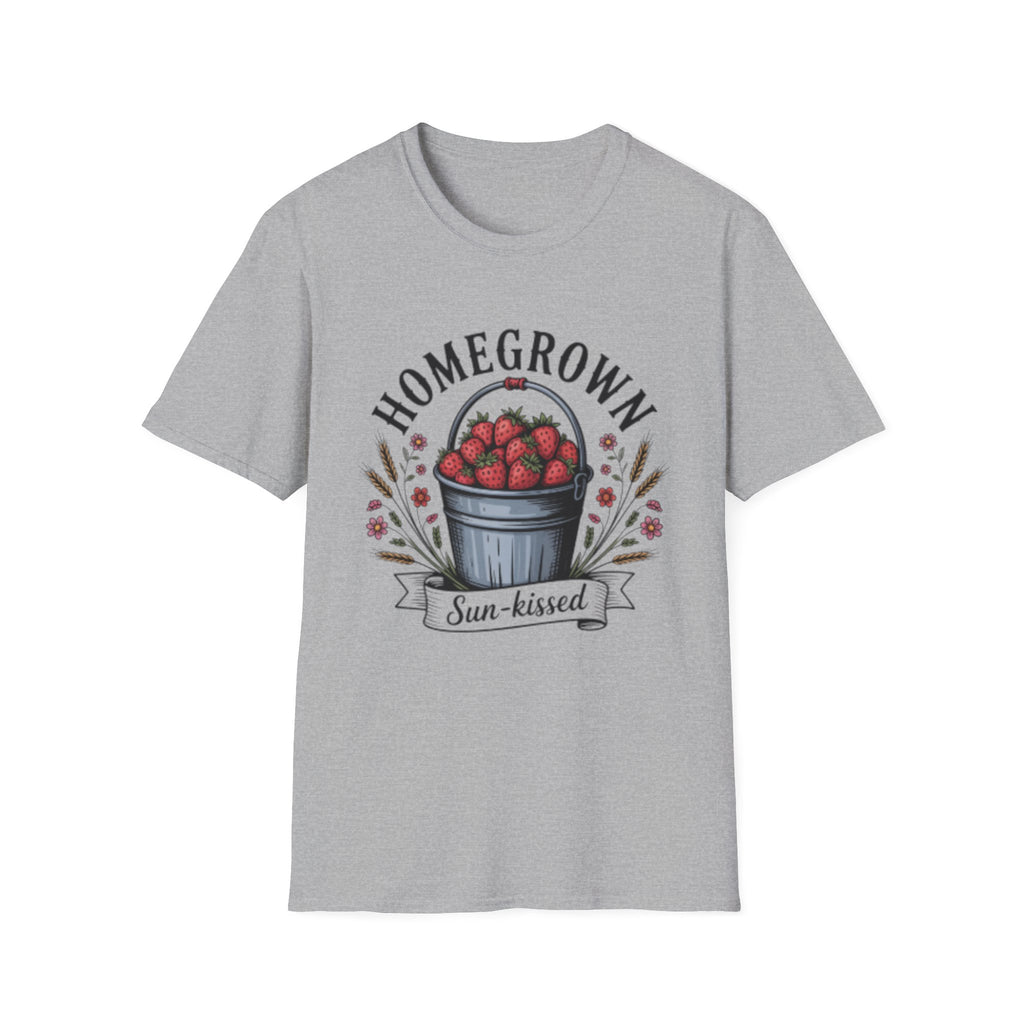 Homegrown Strawberries T-Shirt | Bucket of Strawberries, Sun-Kissed