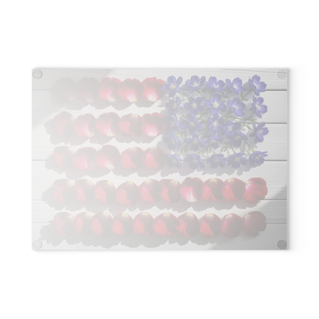 Floral American Flag Glass Cutting Board | Patriotic Kitchen Decor