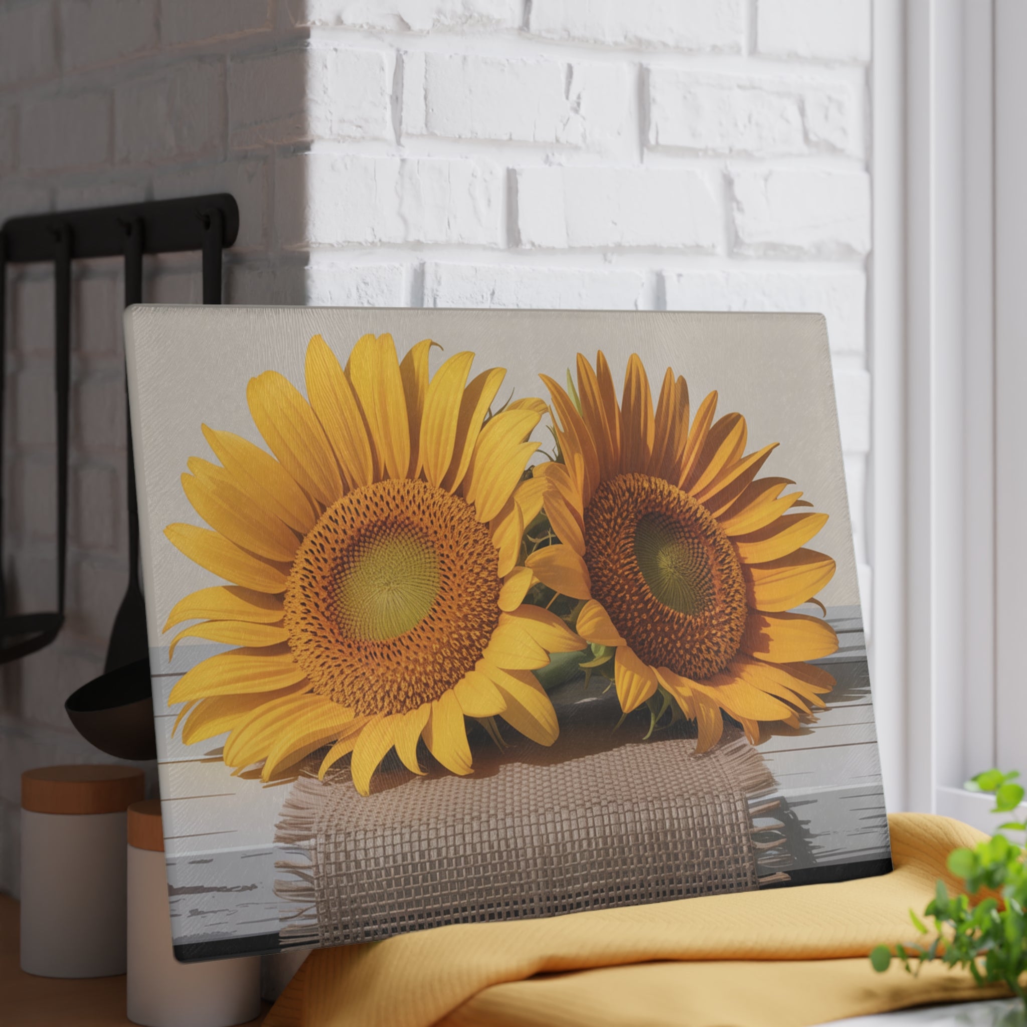 Sunflower Pair Glass Cutting Board | Floral Kitchen Décor