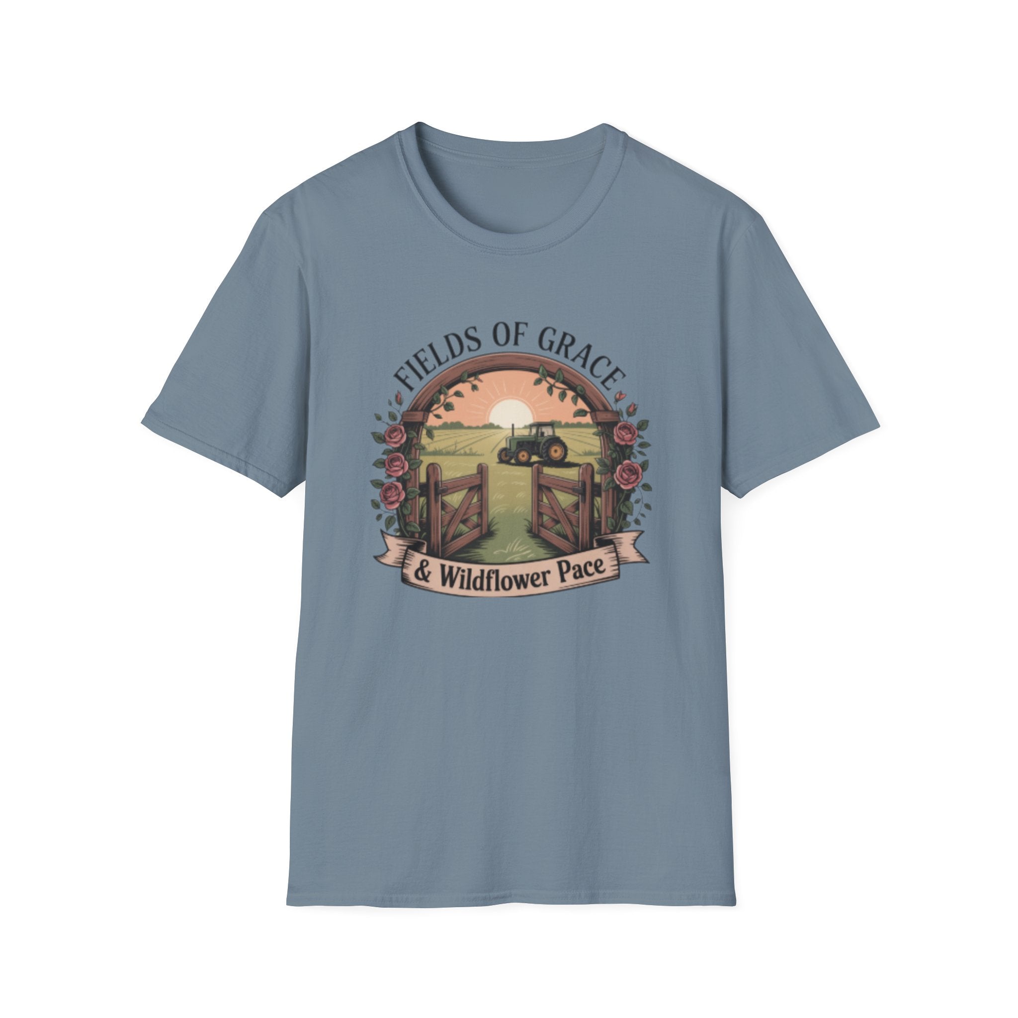 Fields of Grace tractor sunset T-Shirt | farmhouse country floral