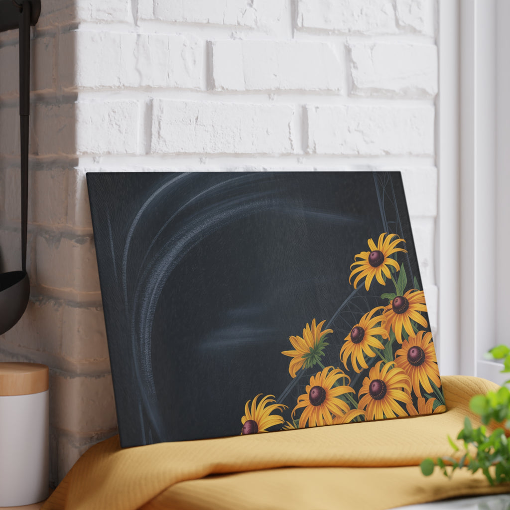 Black-Easel Black-Eyed Susan Glass Cutting Board | Floral Kitchen Decor