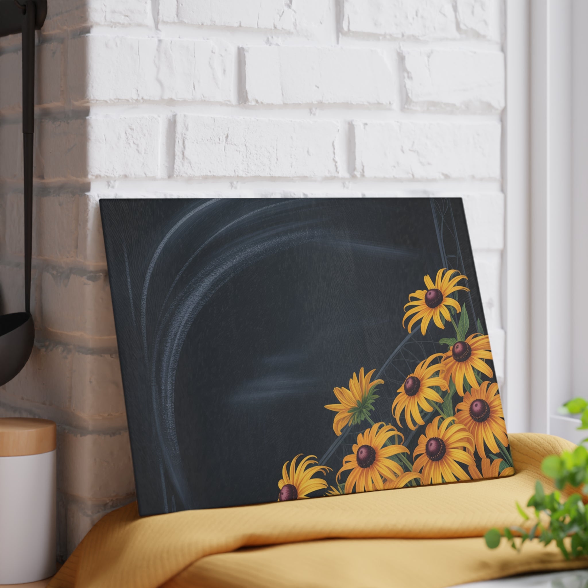 Black-Easel Black-Eyed Susan Glass Cutting Board | Floral Kitchen Decor