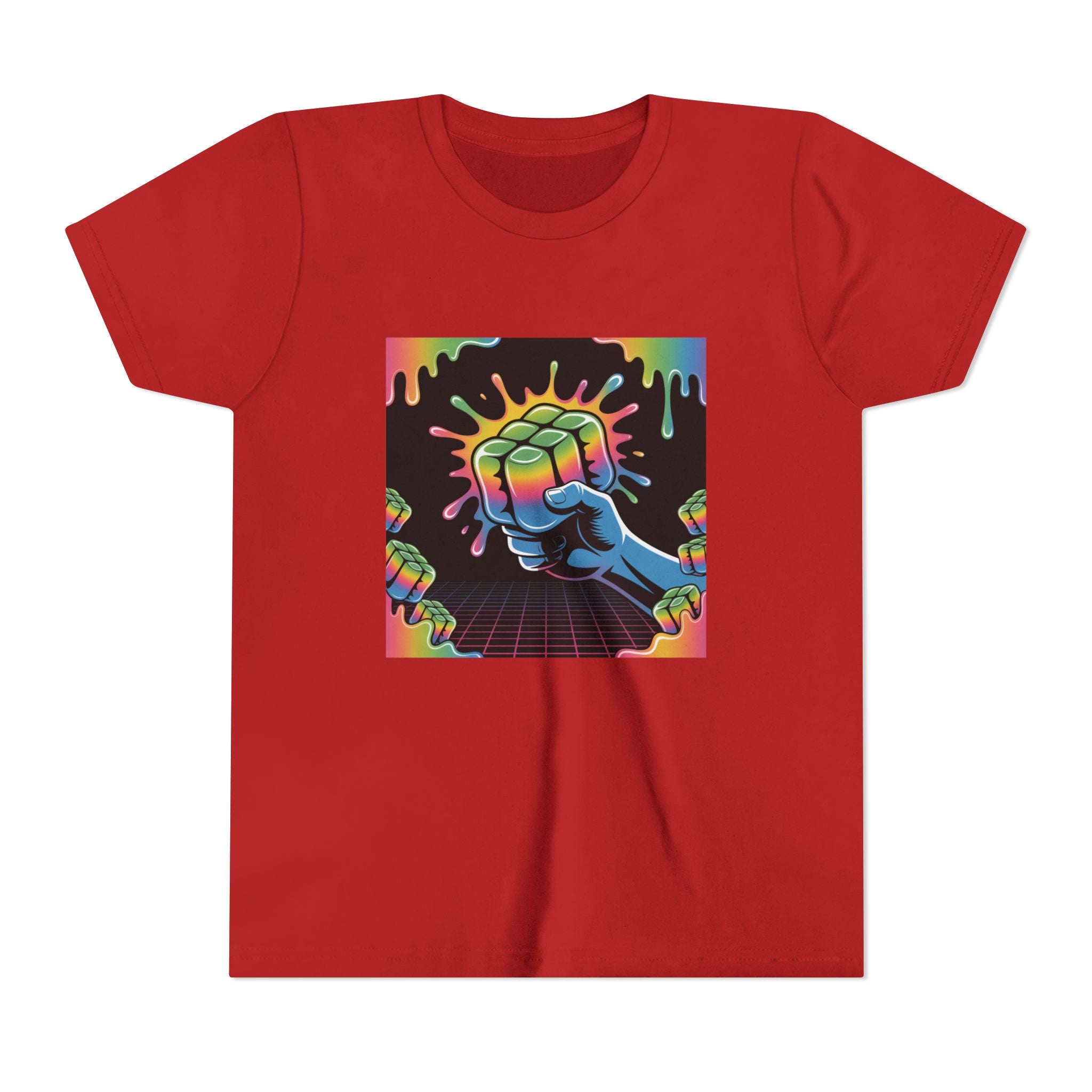 Youth Tee — Retro Neon Fist Graphic Kids Shirt