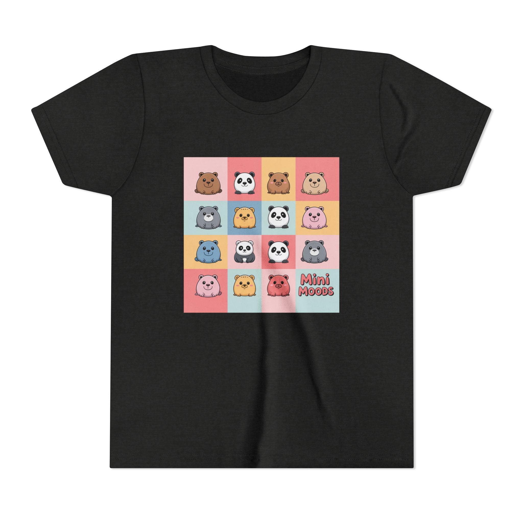 Kids Tee — Colorful Mini Paws Grid Shirt (Cute Animal Faces)