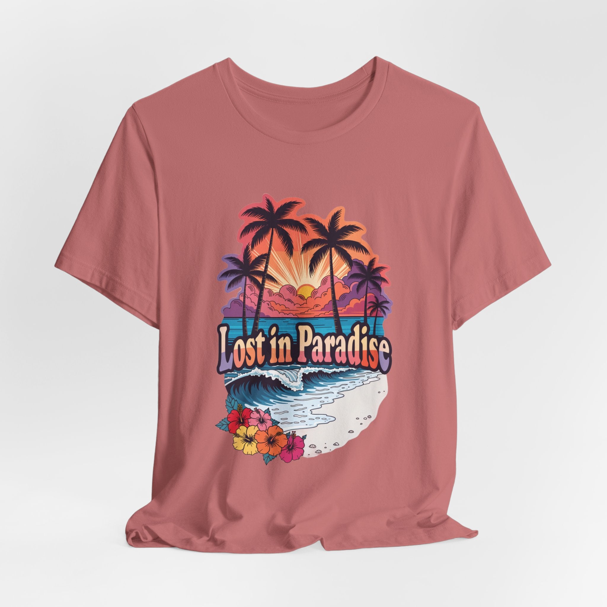 Lost in Paradise Tropical Beach Sunset Tee