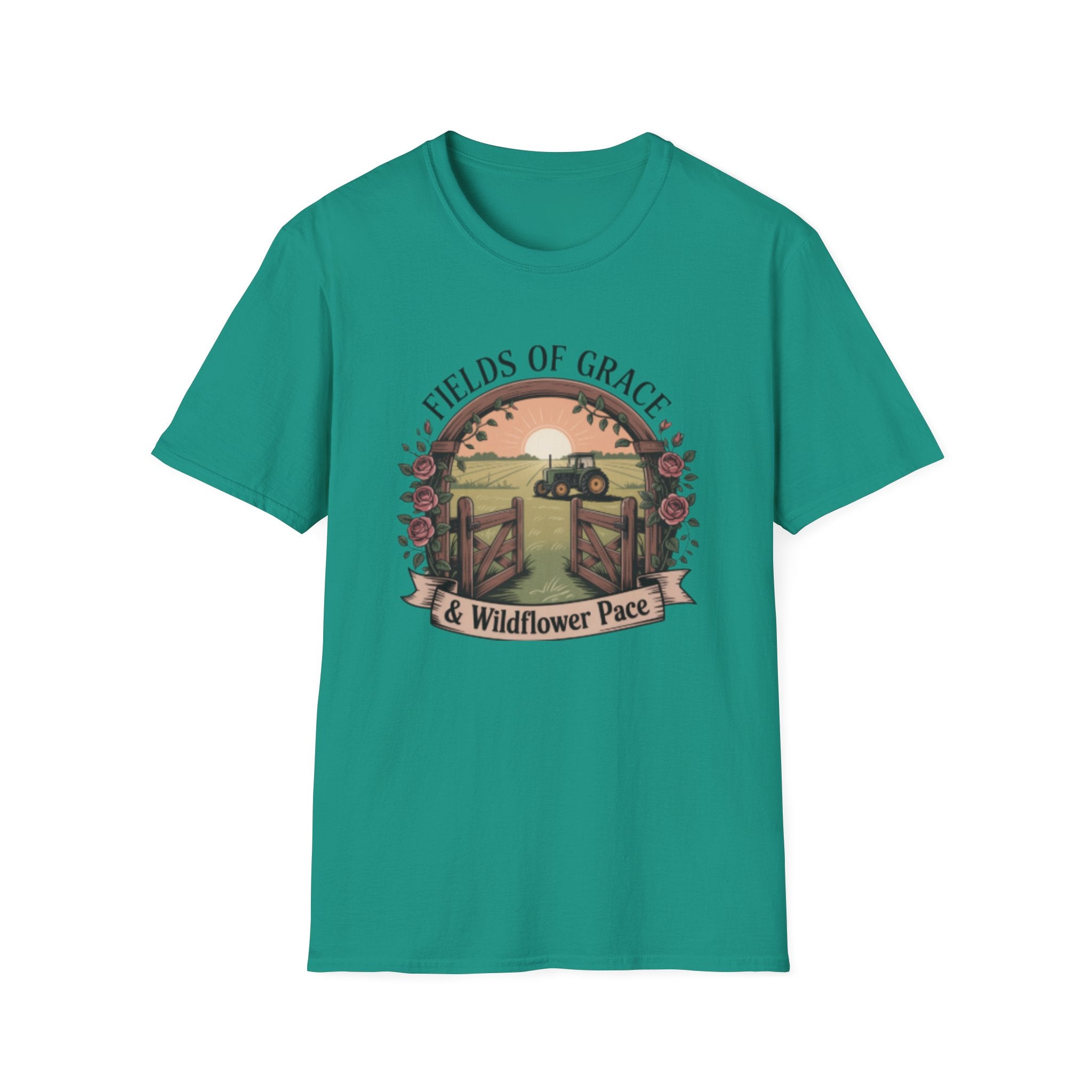 Fields of Grace tractor sunset T-Shirt | farmhouse country floral