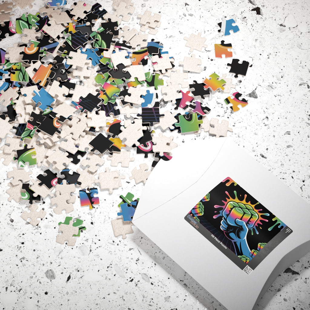Retro Neon Rubik Fist Puzzle — 110/252/520/1014-Piece Jigsaw
