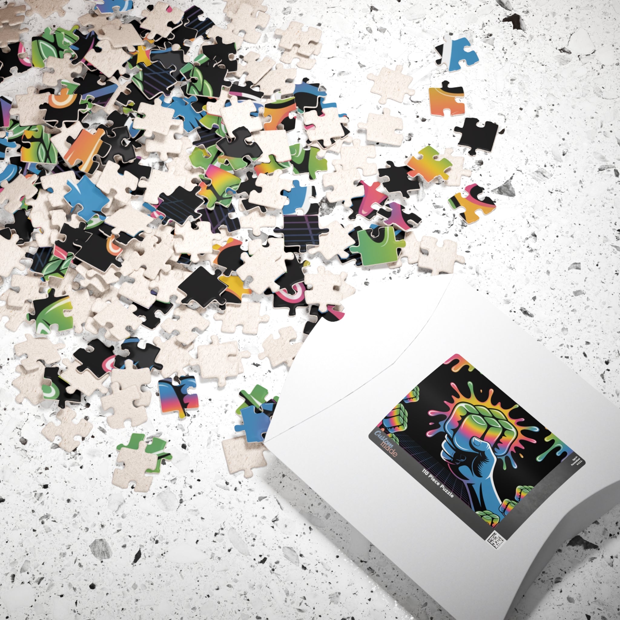 Retro Neon Rubik Fist Puzzle — 110/252/520/1014-Piece Jigsaw