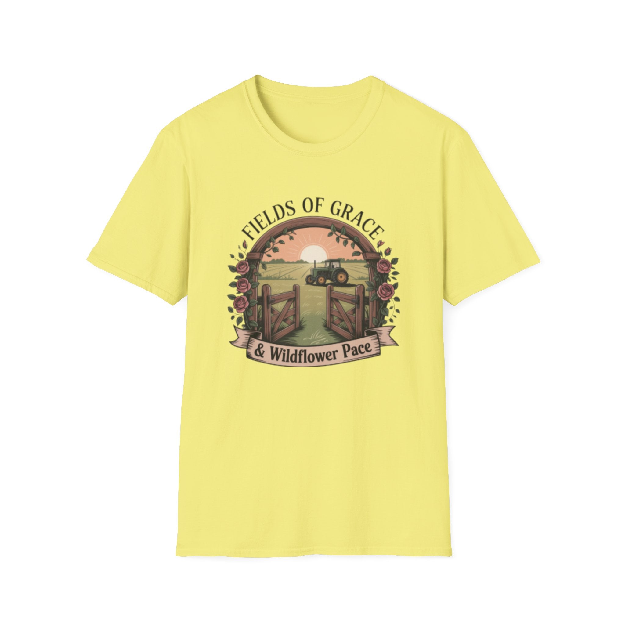 Fields of Grace tractor sunset T-Shirt | farmhouse country floral