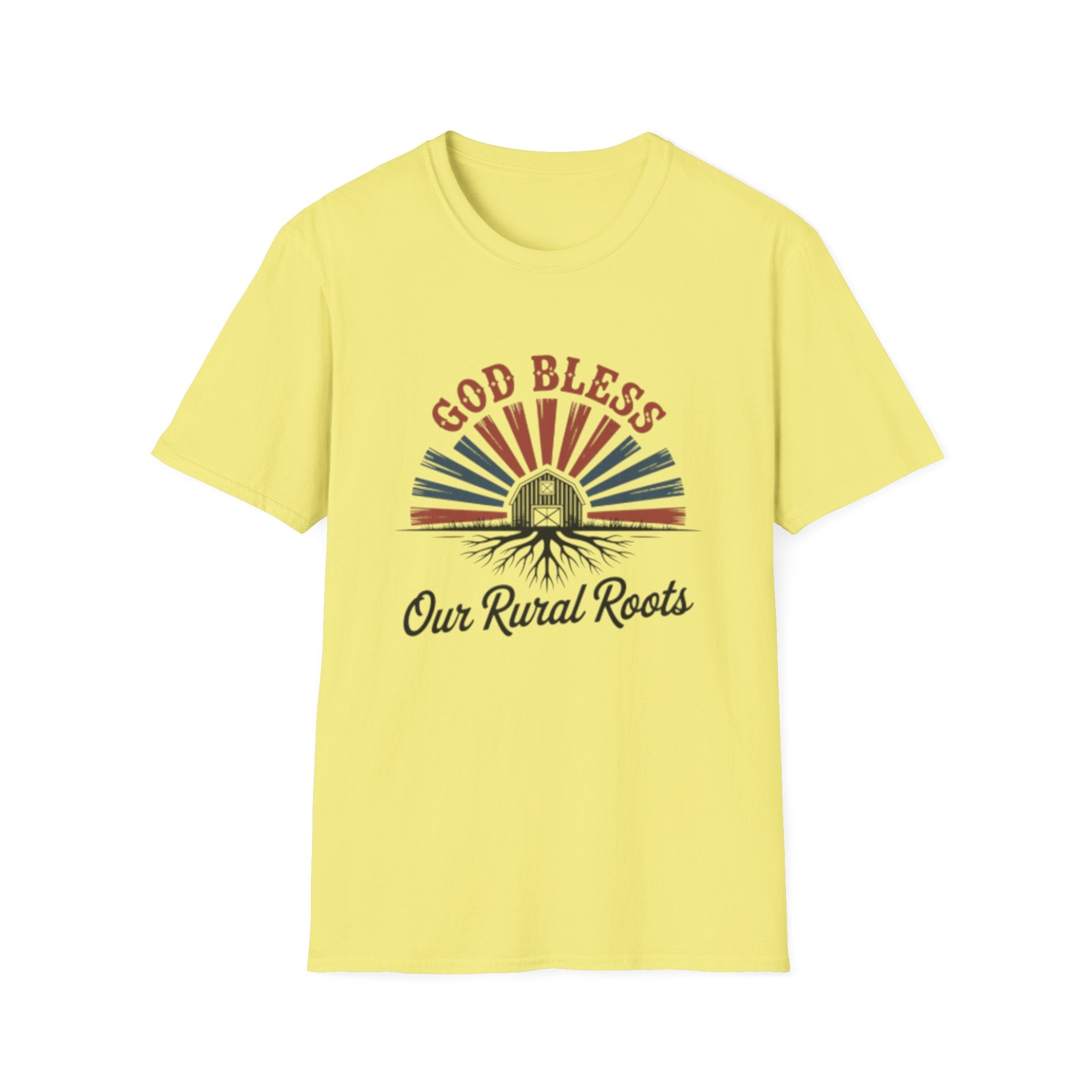 God Bless Our Rural Roots T-Shirt | Farm Barn Sunrise Tee