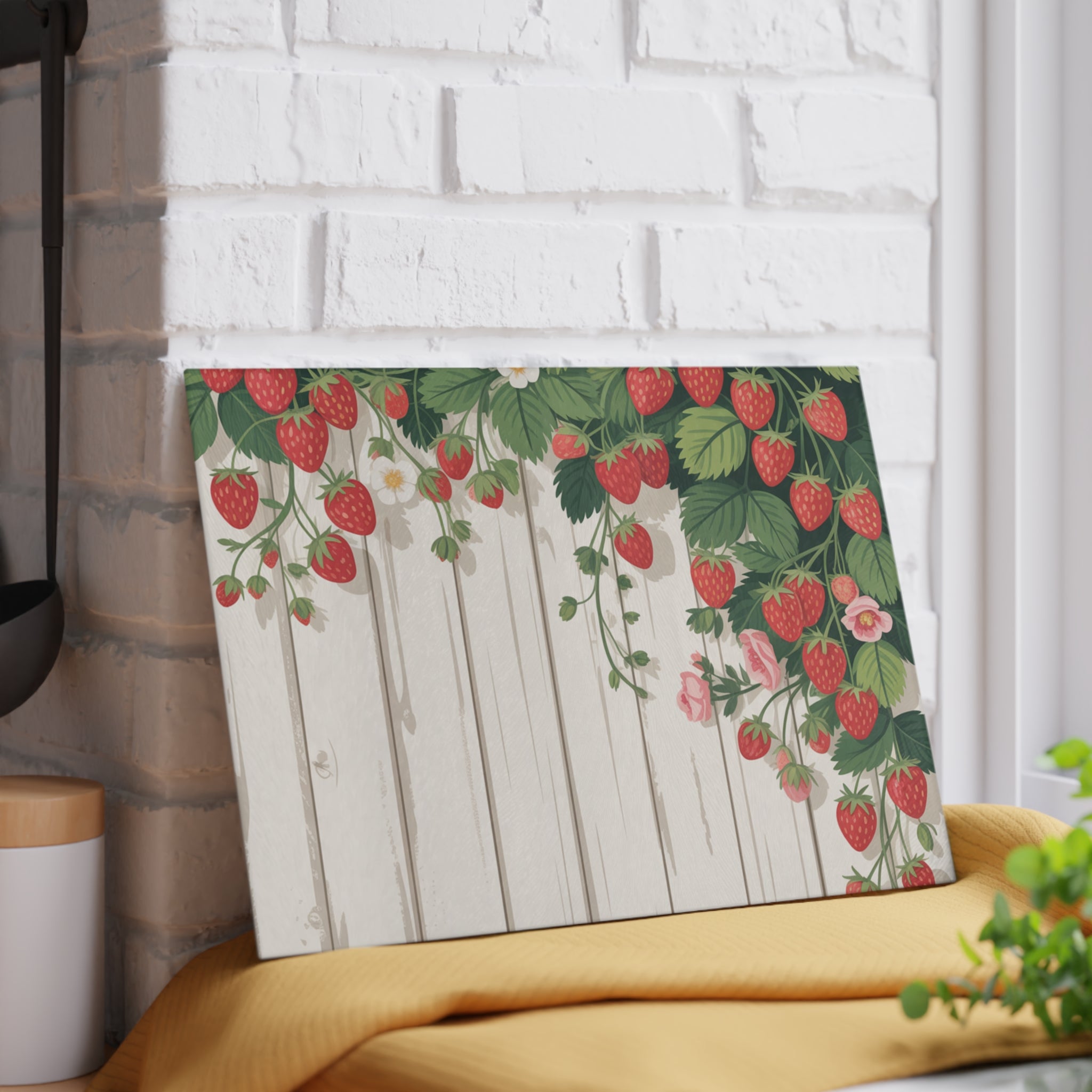 Strawberry Vine Glass Cutting Board | Rustic Farmhouse Kitchen