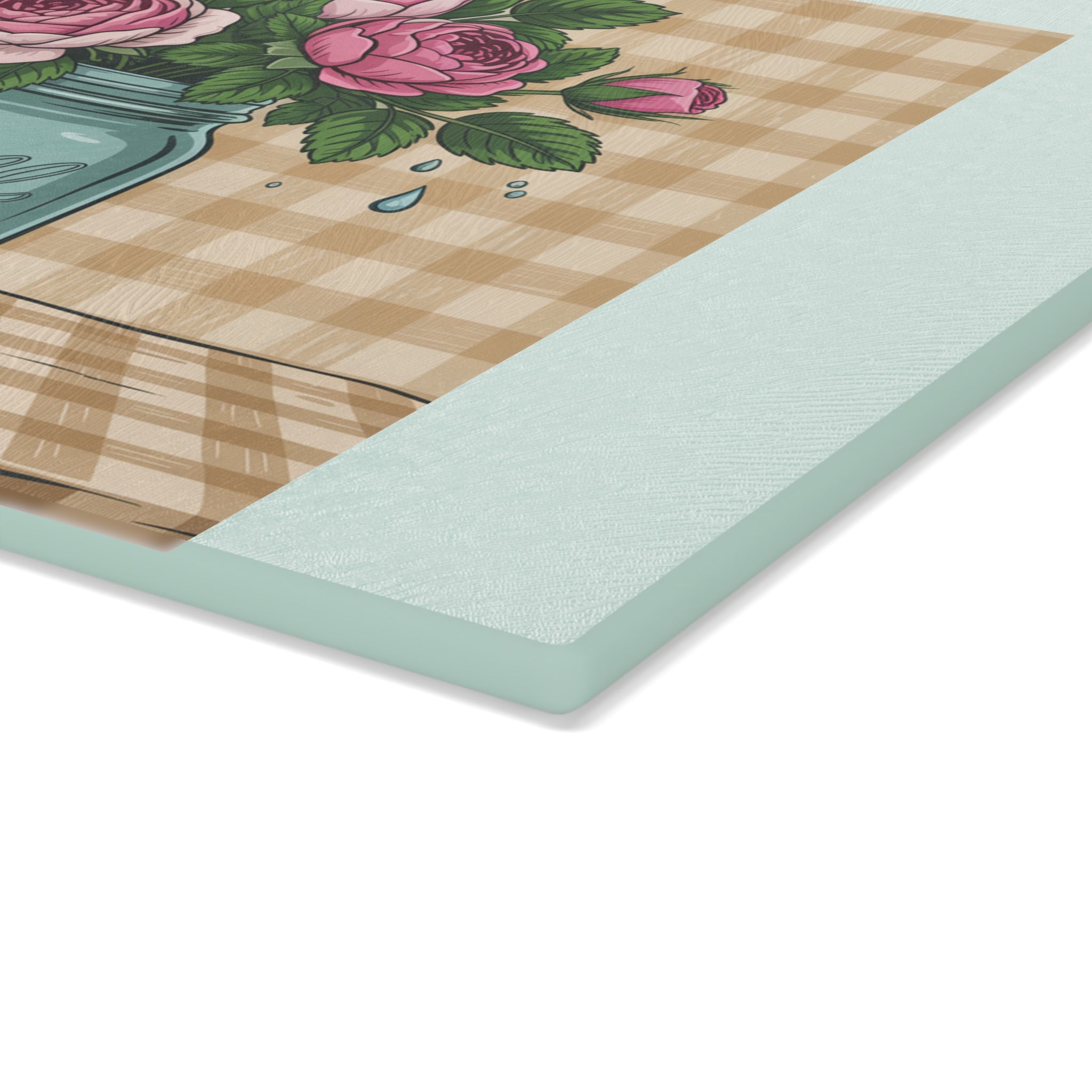 Mason Jar Roses Glass Cutting Board | Floral Kitchen Decor