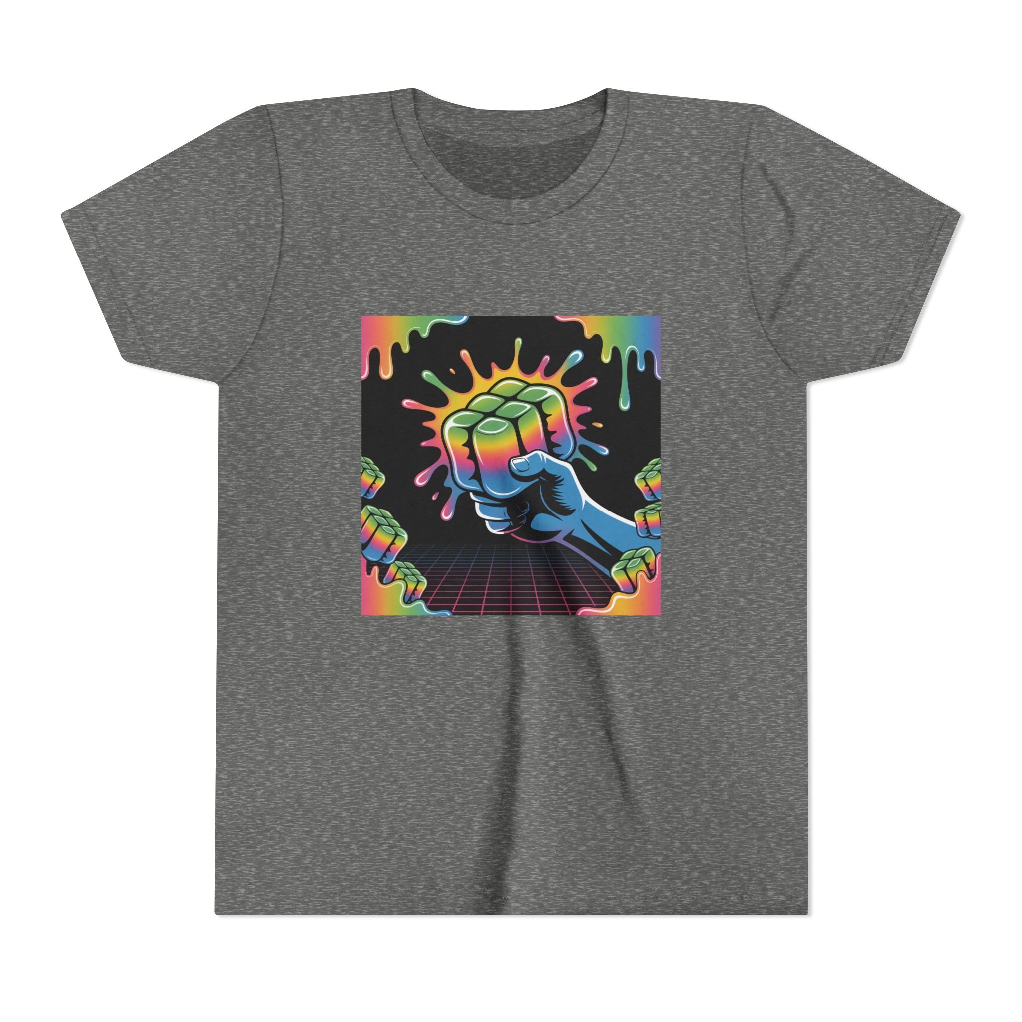 Youth Tee — Retro Neon Fist Graphic Kids Shirt
