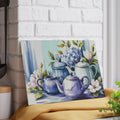 Vintage Teapot Floral Glass Cutting Board | Blue Hydrangea Magnolia