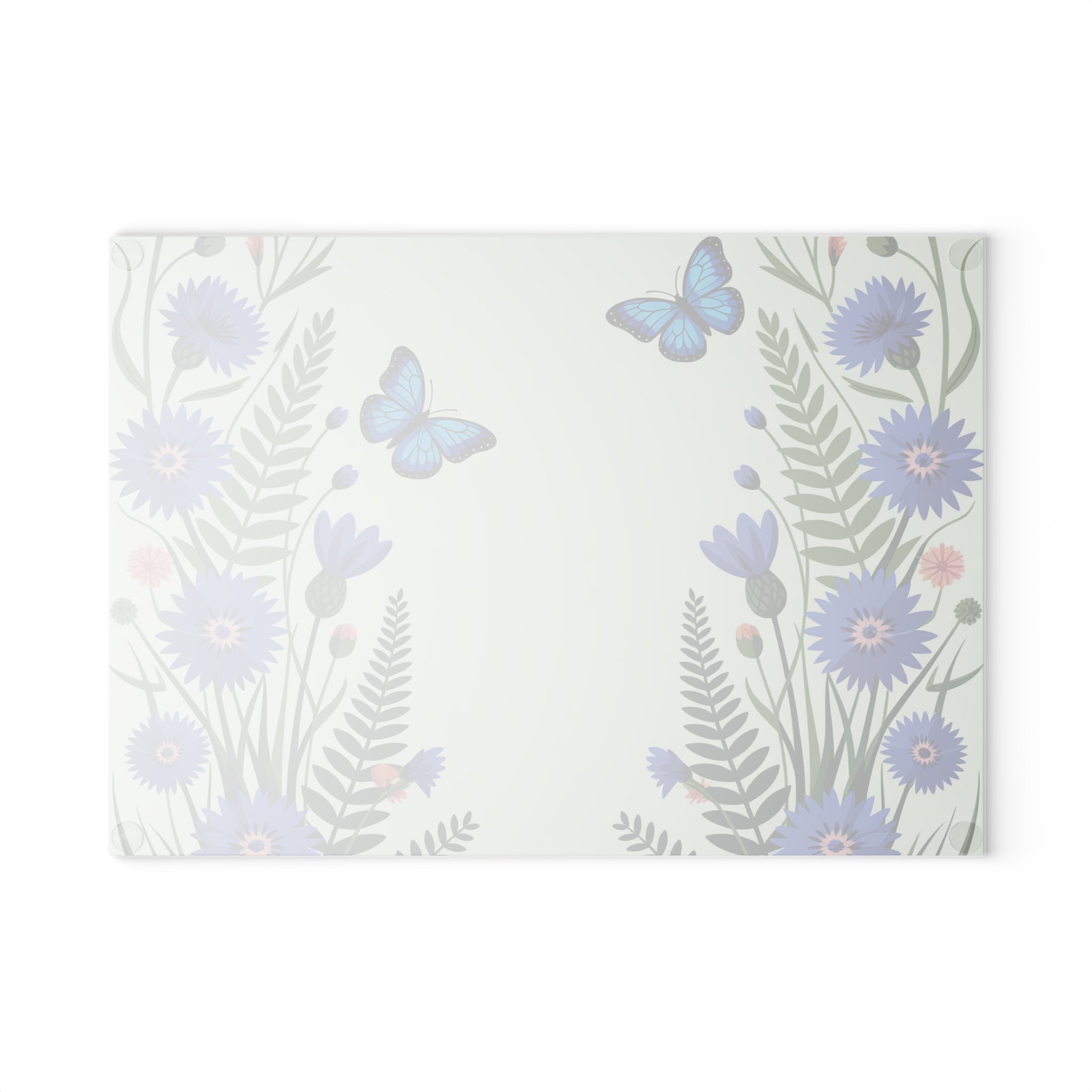Blue Butterfly Floral Glass Cutting Board | Kitchen Decor