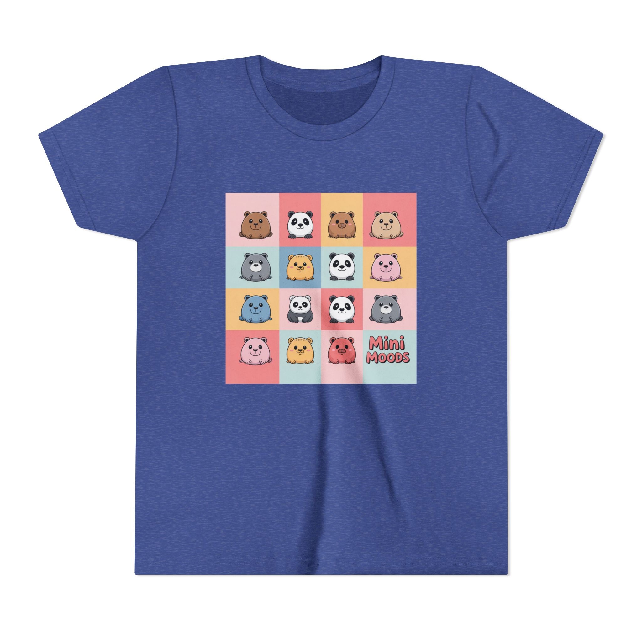 Kids Tee — Colorful Mini Paws Grid Shirt (Cute Animal Faces)
