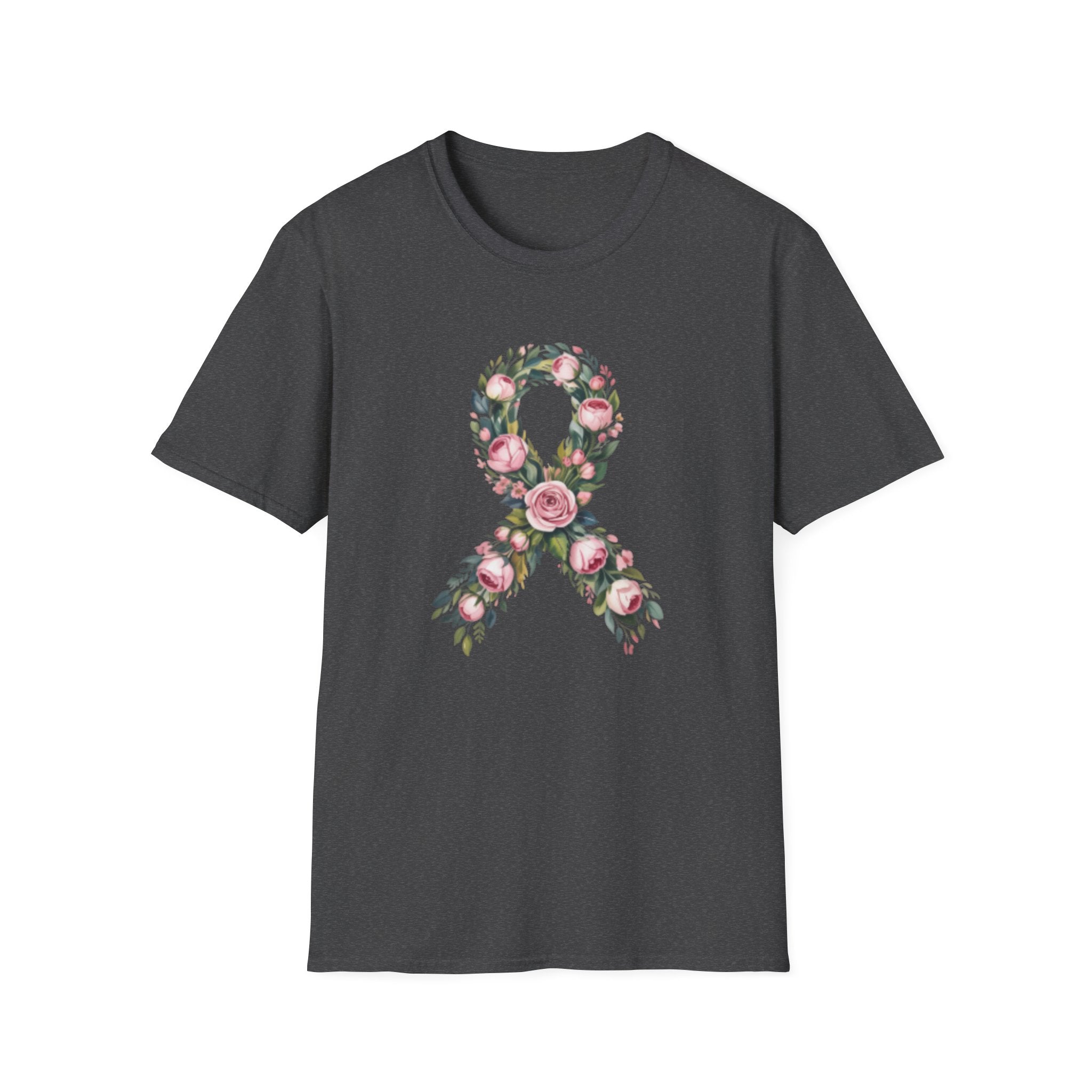 Floral Awareness Ribbon T-Shirt — Pink Rose Breast Cancer Support Tee