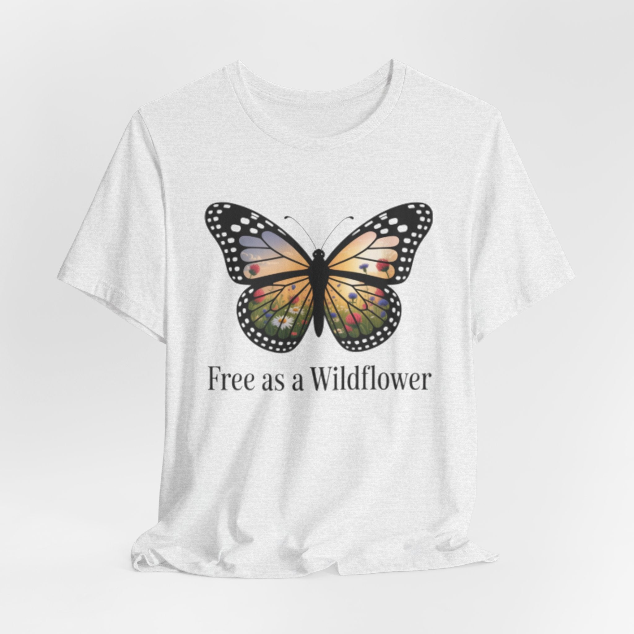 Butterfly “Free as a Wildflower” Tee — Floral Nature Graphic T-Shirt