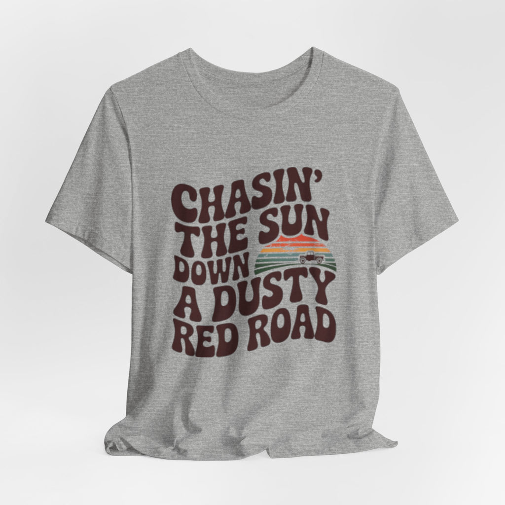 Retro 'Chasin' The Sun' Graphic Tee — Dusty Red Road Vintage Sunset T-Shirt