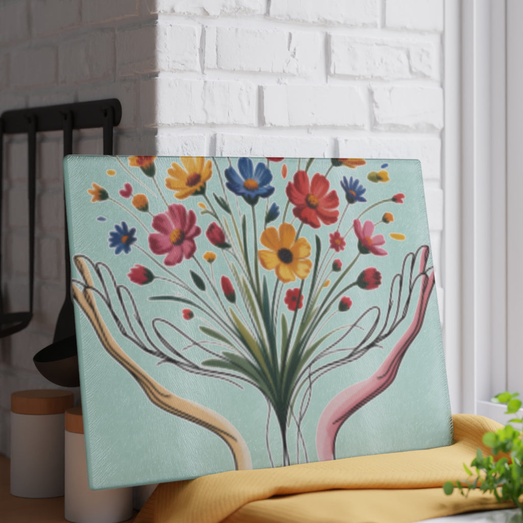 Occupational Therapist Gift Glass Cutting Board Line Art OT Flower Counter Saver