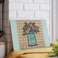 Mason Jar Roses Glass Cutting Board | Floral Kitchen Decor