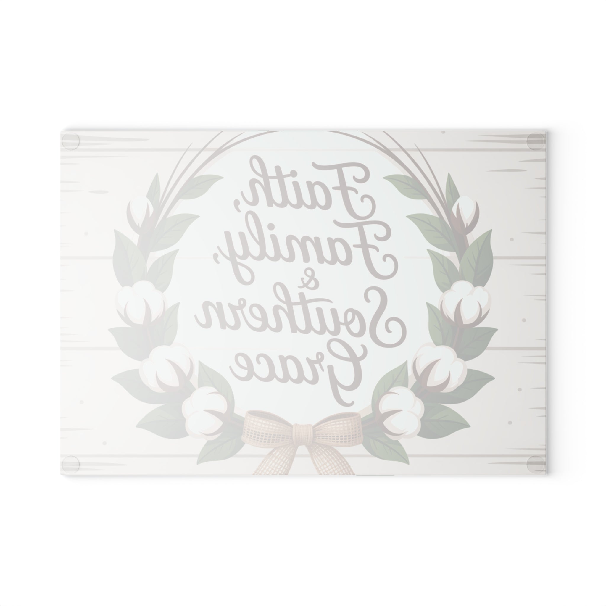 Faith Family & Southern Grace Glass Cutting Board | Cotton Wreath Kitchen Decor