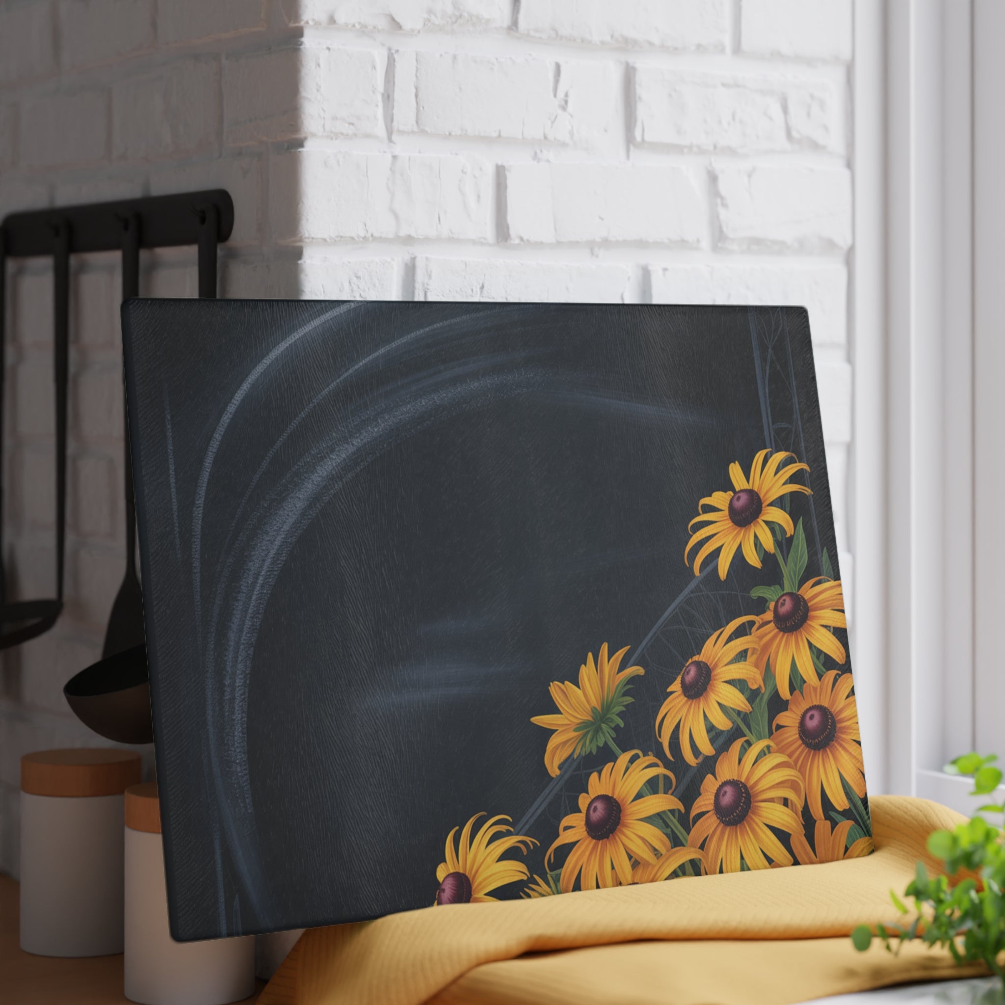 Black-Easel Black-Eyed Susan Glass Cutting Board | Floral Kitchen Decor