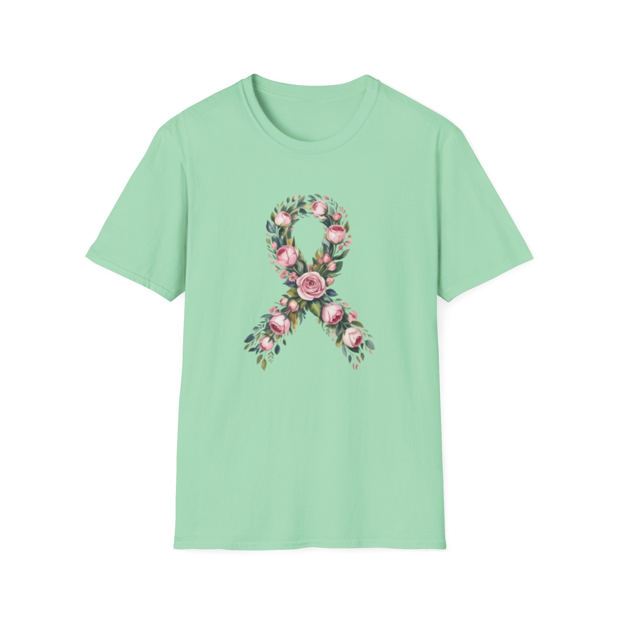 Floral Awareness Ribbon T-Shirt — Pink Rose Breast Cancer Support Tee