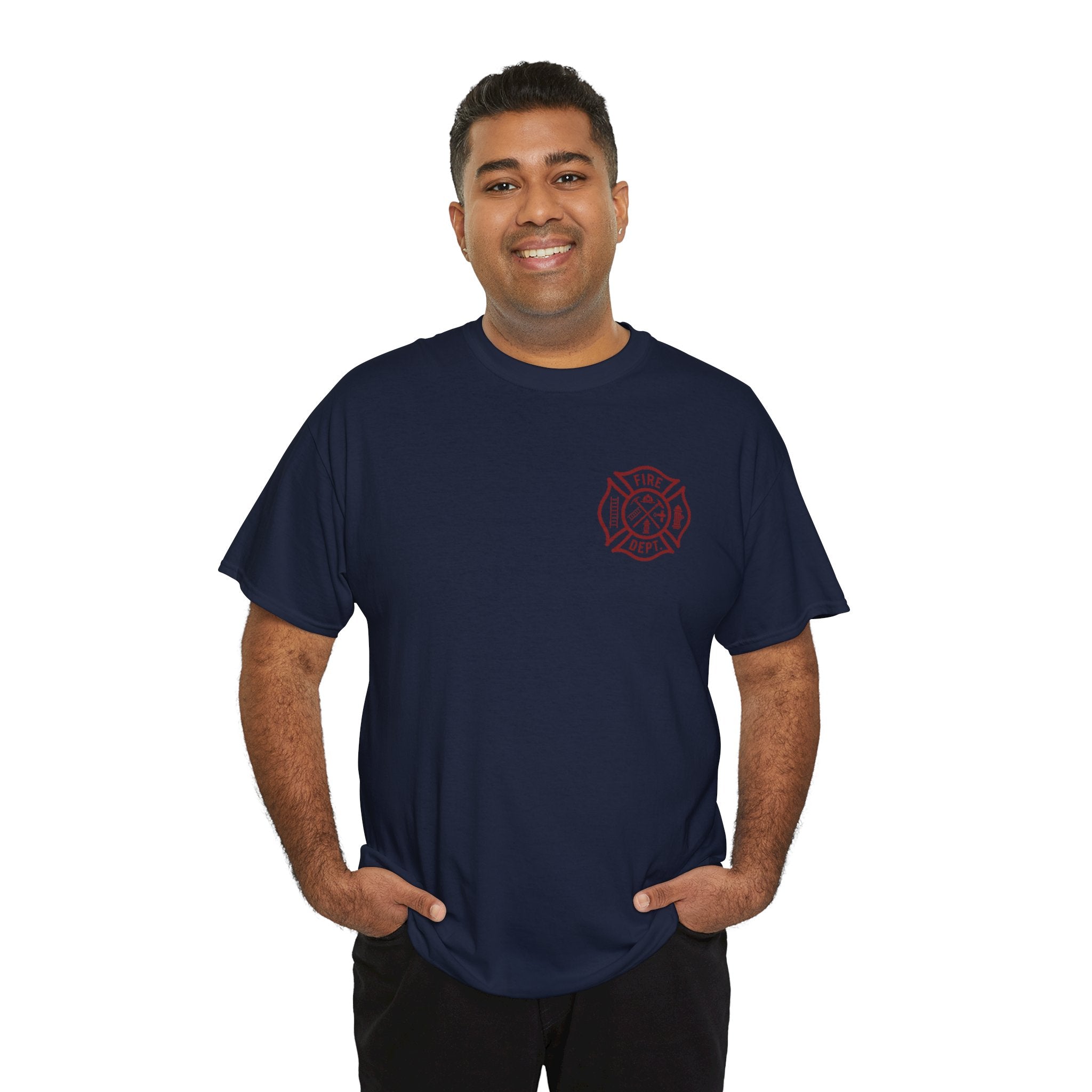 Fire Dept Maltese Cross T-Shirt — Firefighter Tee with Back Graphic