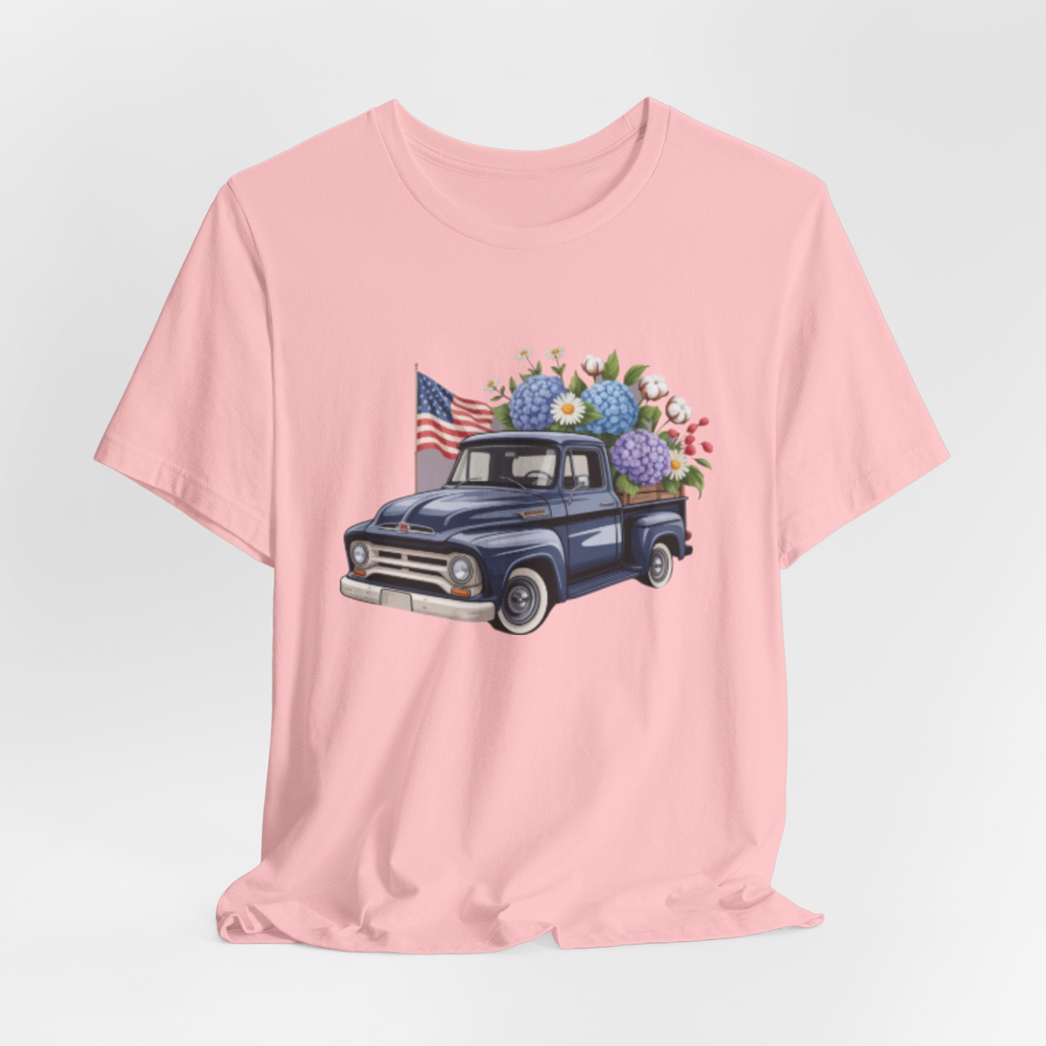 Vintage Truck American Flag & Floral Bouquet Tee