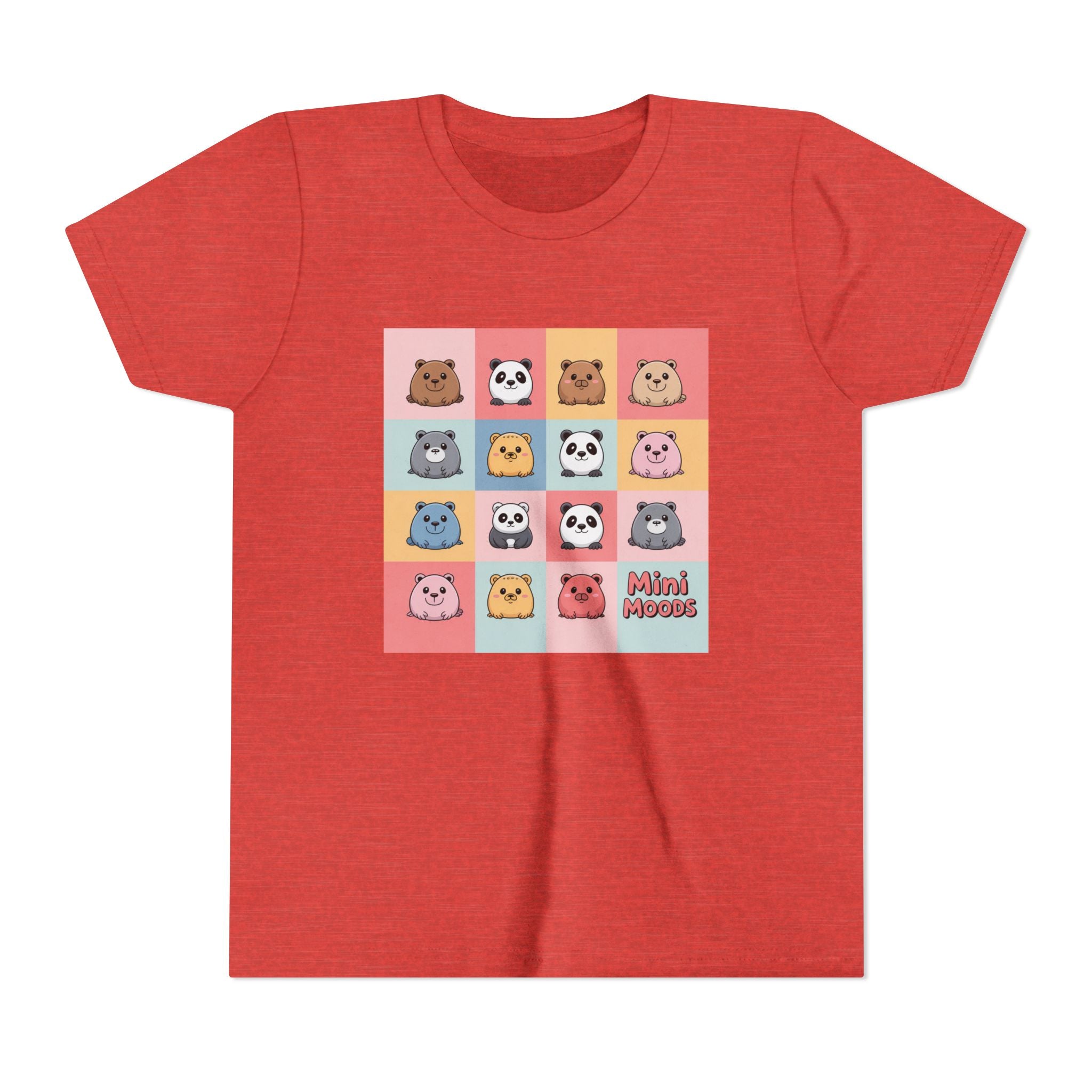 Kids Tee — Colorful Mini Paws Grid Shirt (Cute Animal Faces)