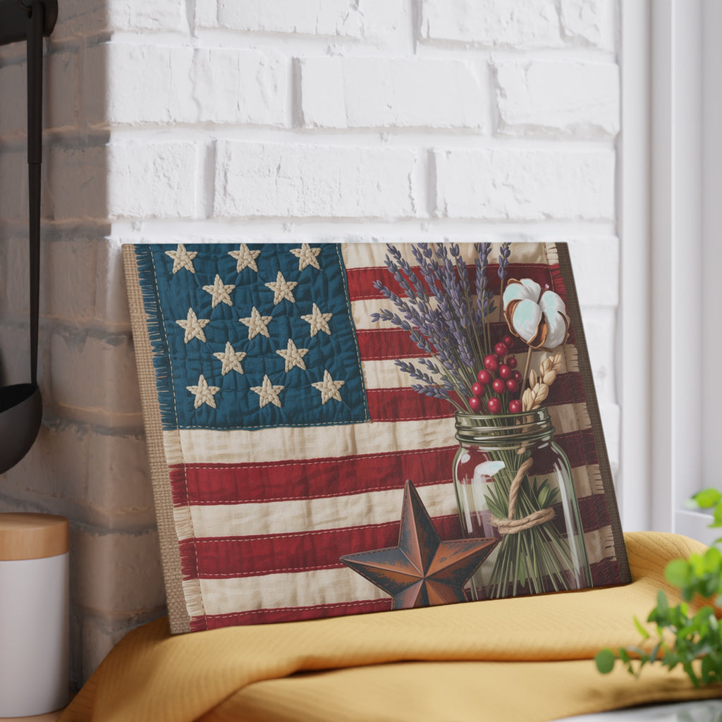 Rustic American Flag Mason Jar Glass Cutting Board | Farmhouse Decor