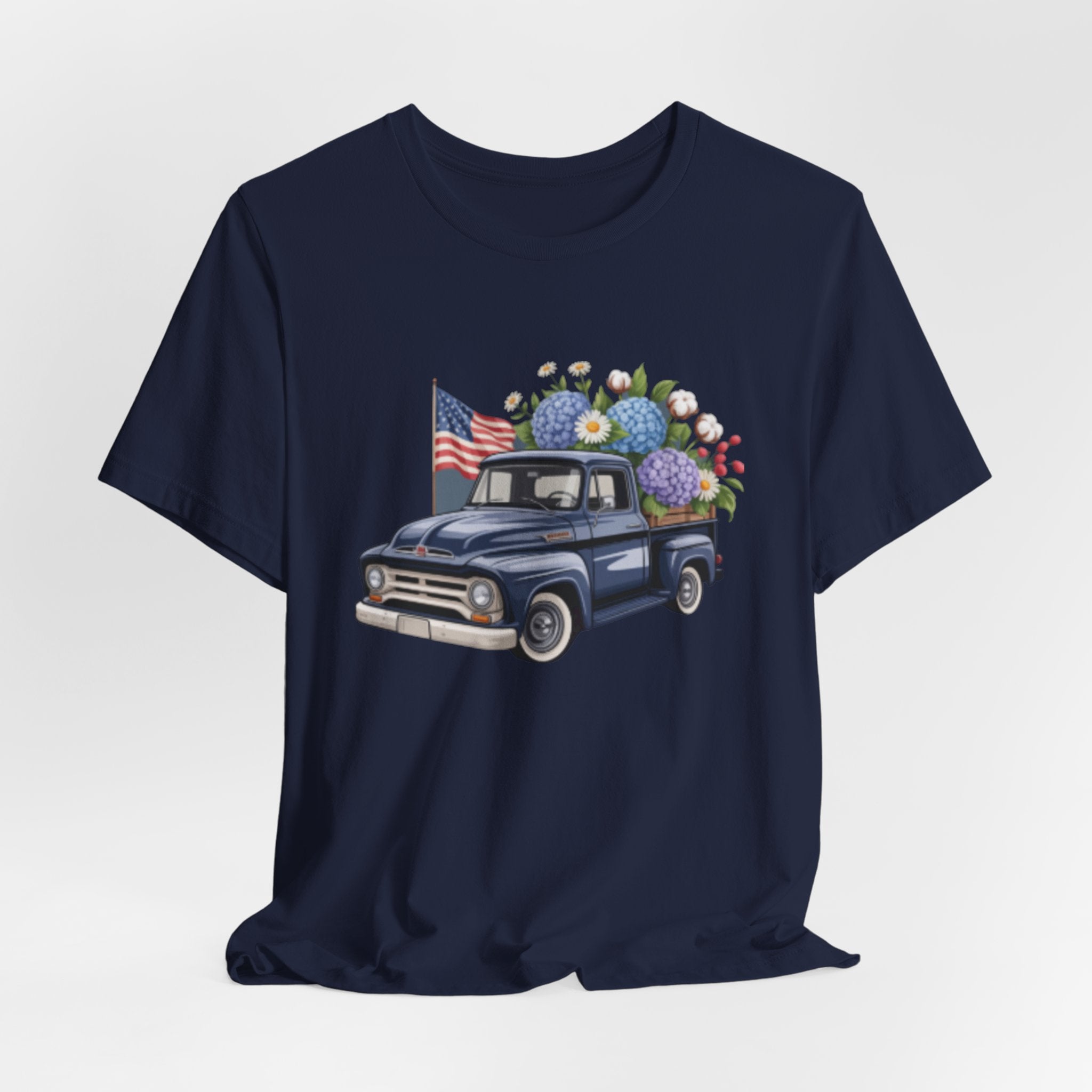 Vintage Truck American Flag & Floral Bouquet Tee