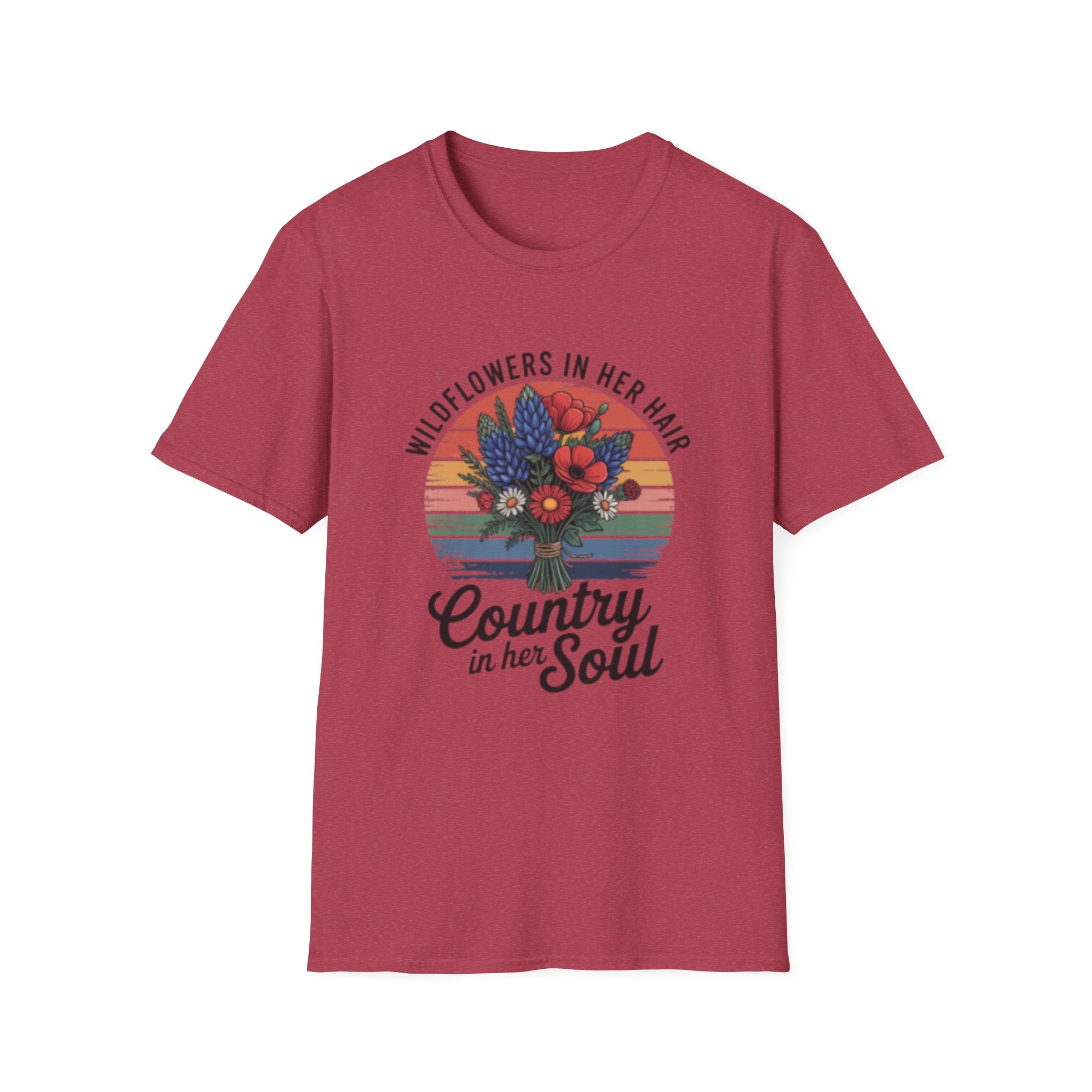 Wildflowers In Her Hair T-Shirt | Country In Her Soul Floral Retro