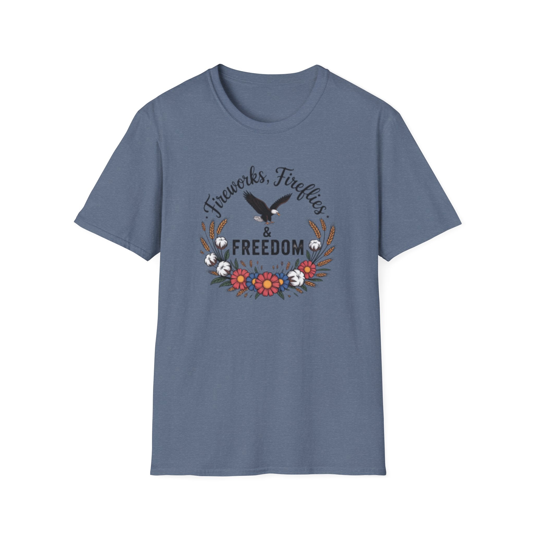 Fireworks Fireflies Freedom T-Shirt | Eagle Floral Wreath