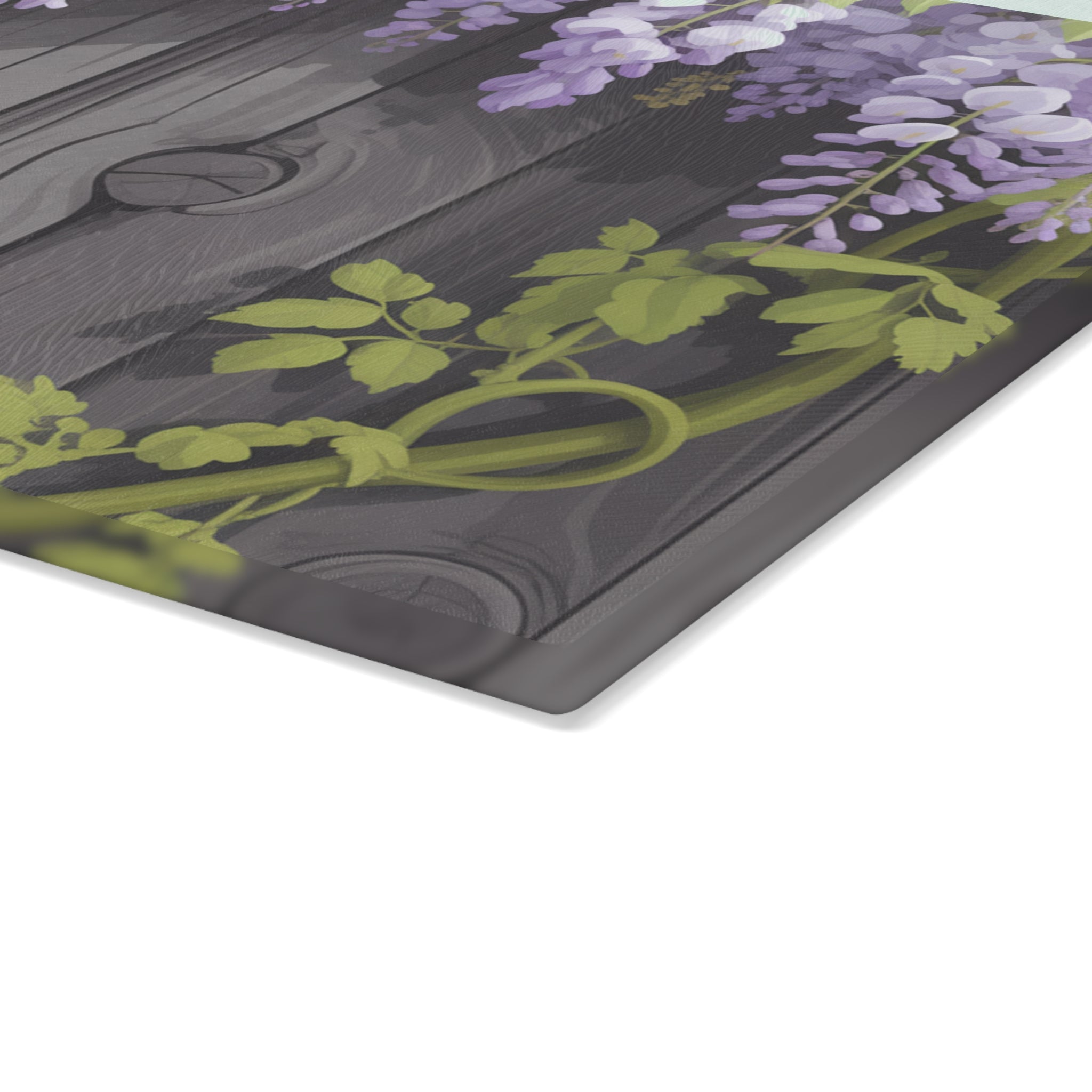 Wisteria Vines Glass Cutting Board | Purple Floral Wood Plank