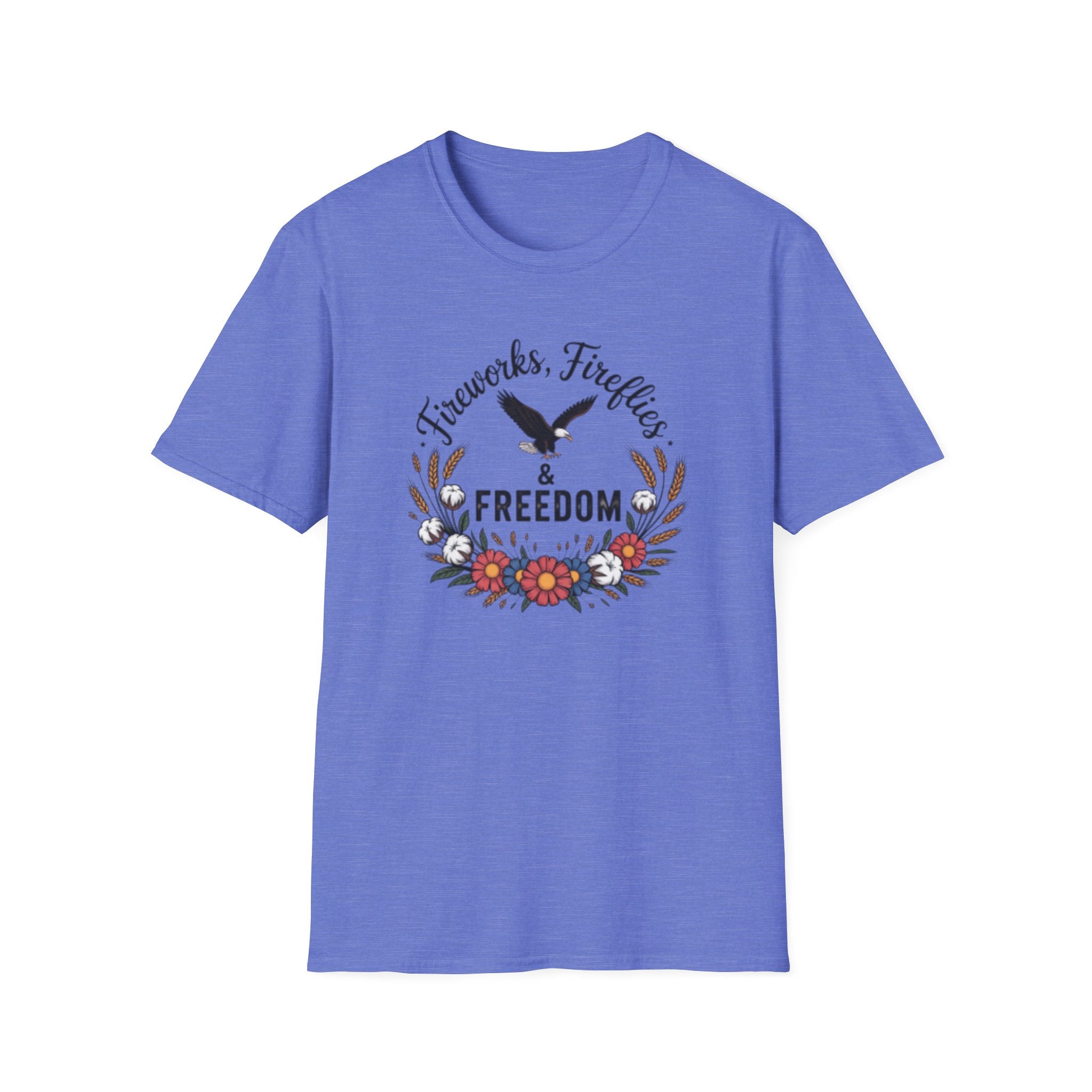 Fireworks Fireflies Freedom T-Shirt | Eagle Floral Wreath