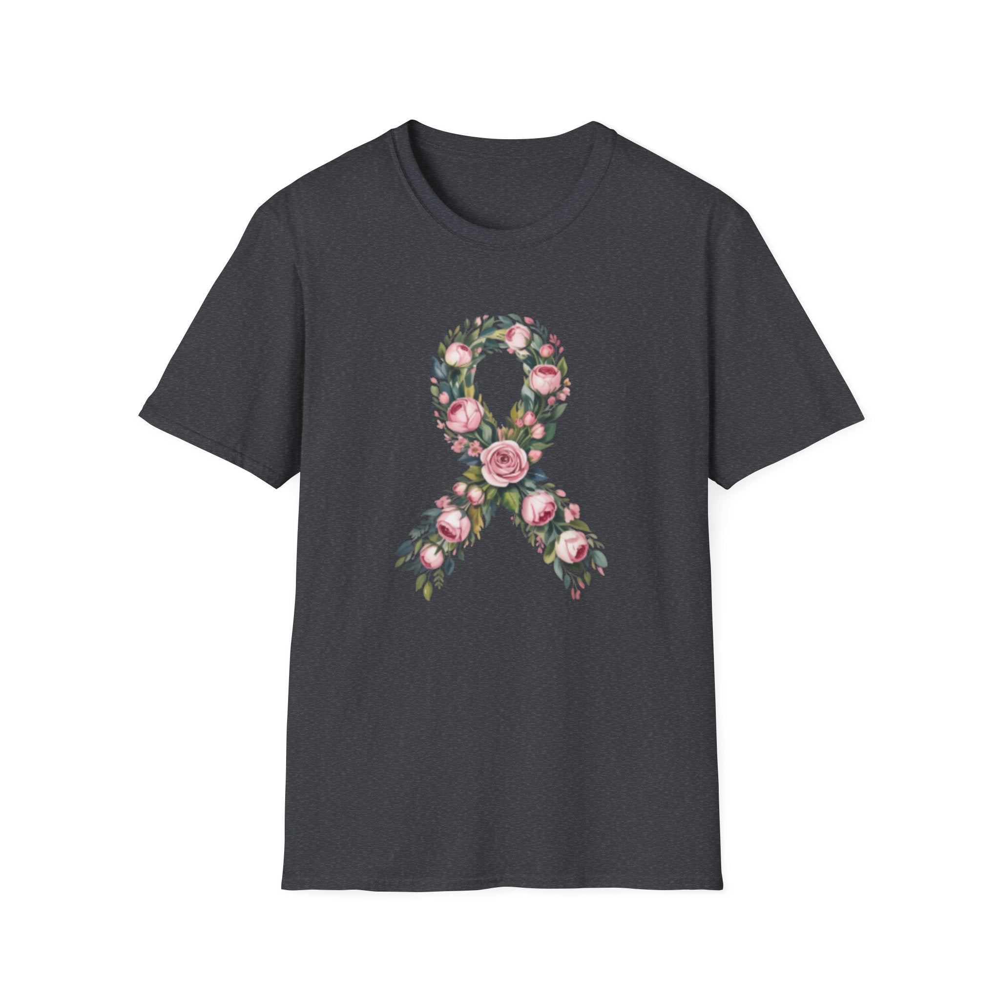 Floral Awareness Ribbon T-Shirt — Pink Rose Breast Cancer Support Tee