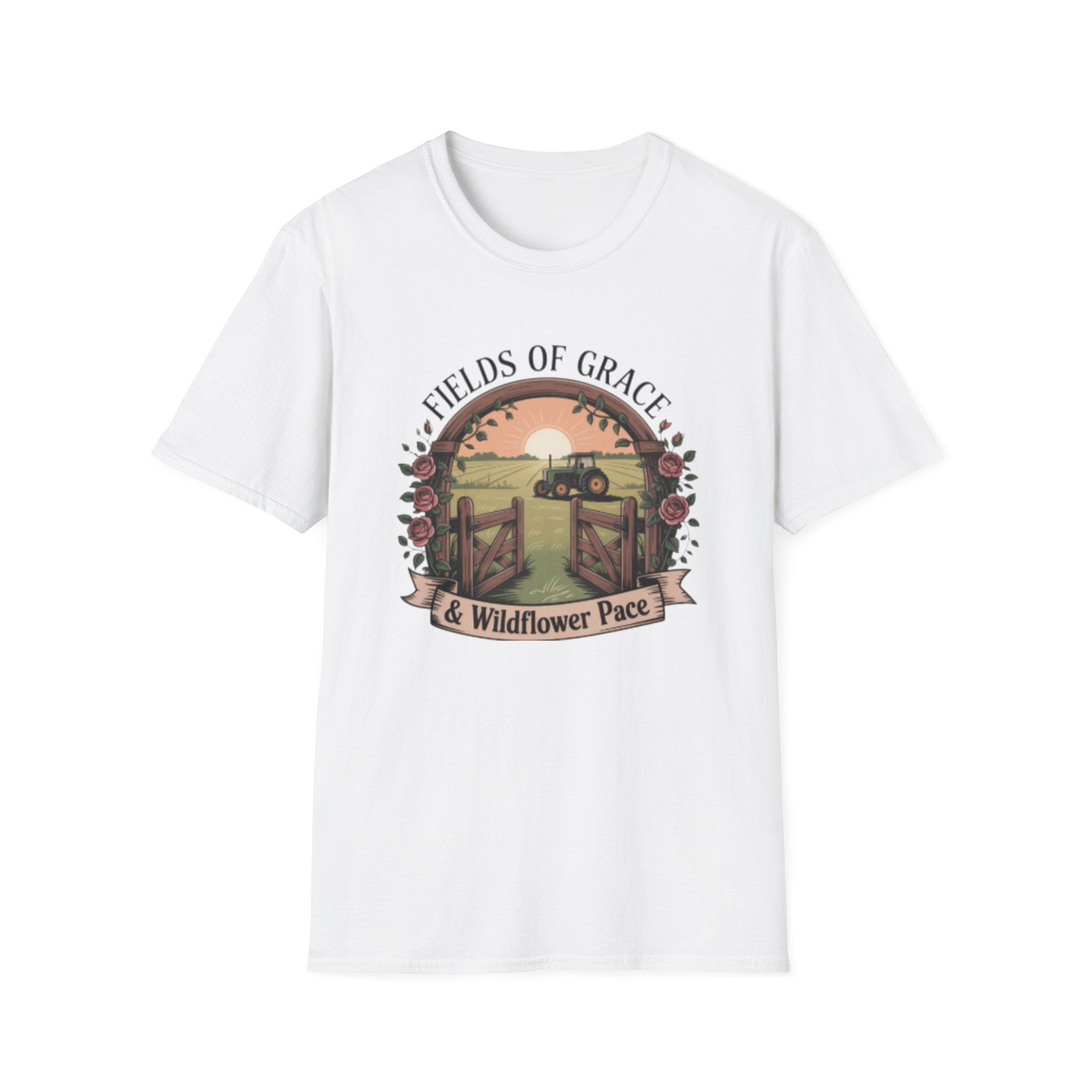 Fields of Grace tractor sunset T-Shirt | farmhouse country floral